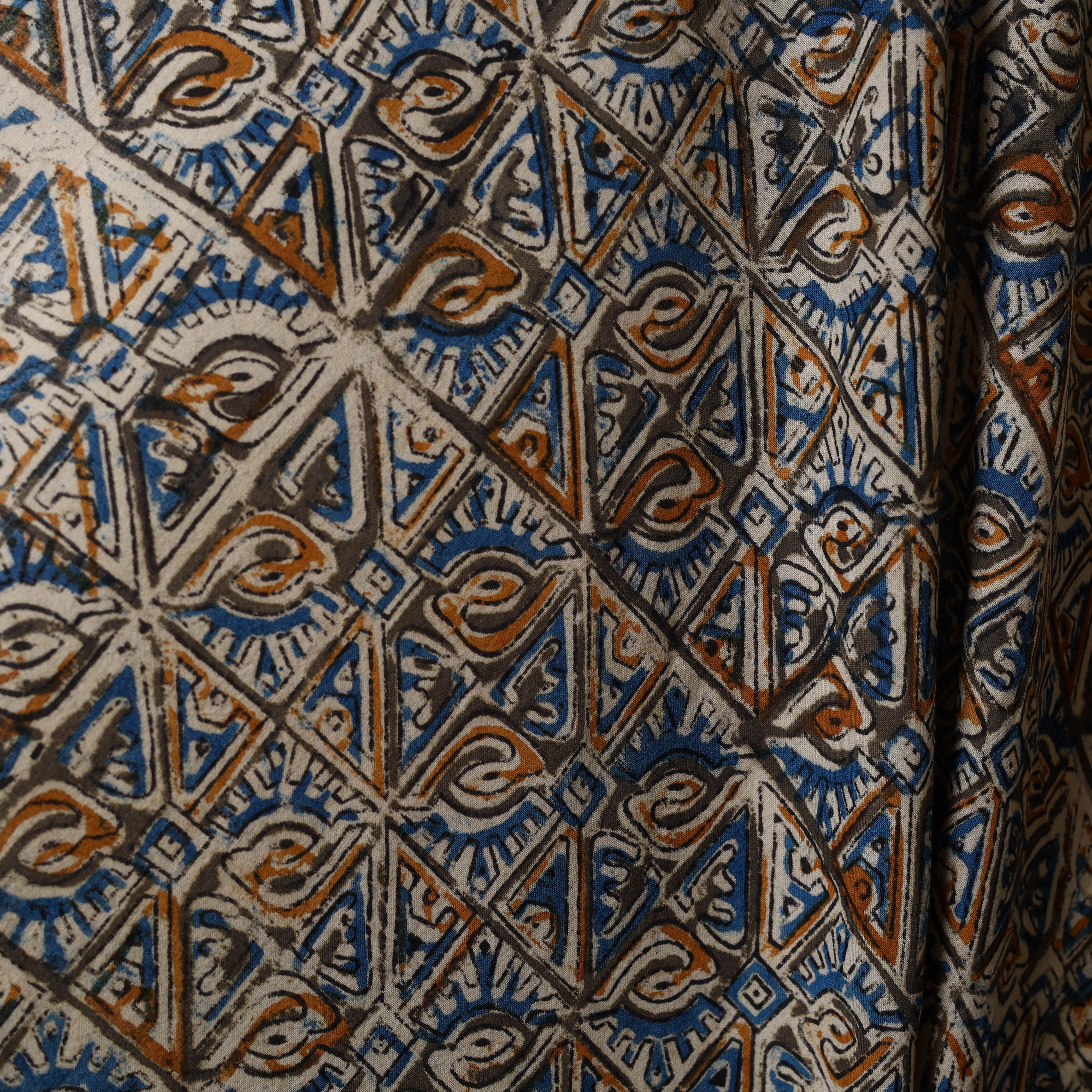 Blue - Natural Dyed Block Print Cotton Pedana Kalamkari Fabric 09 - Image 3