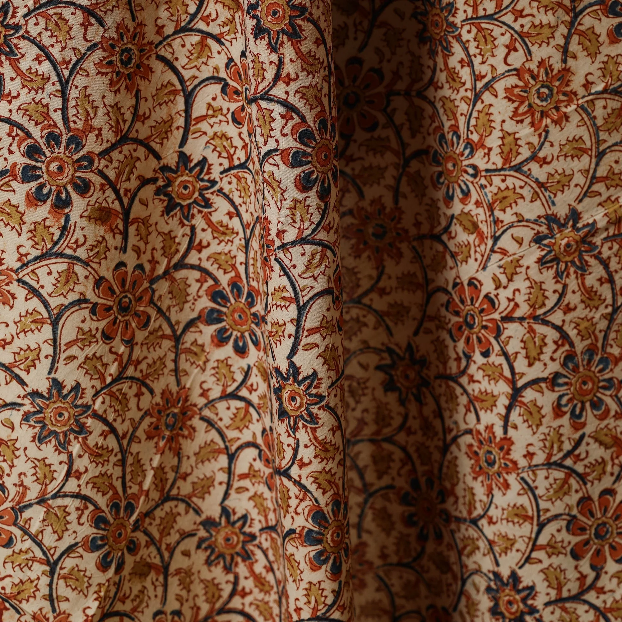 Beige - Natural Dyed Block Print Cotton Pedana Kalamkari Fabric 14 - Image 3