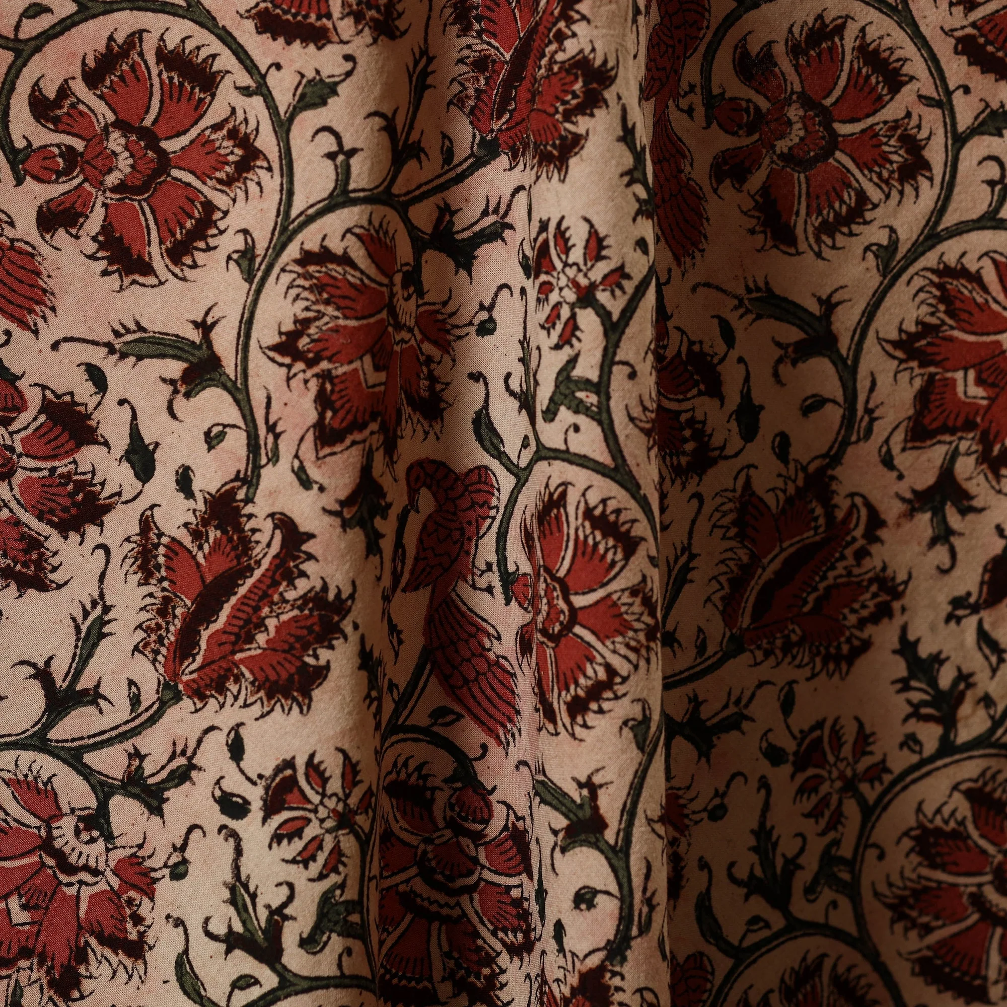 Beige - Natural Dyed Block Print Cotton Pedana Kalamkari Fabric 18 - Image 3