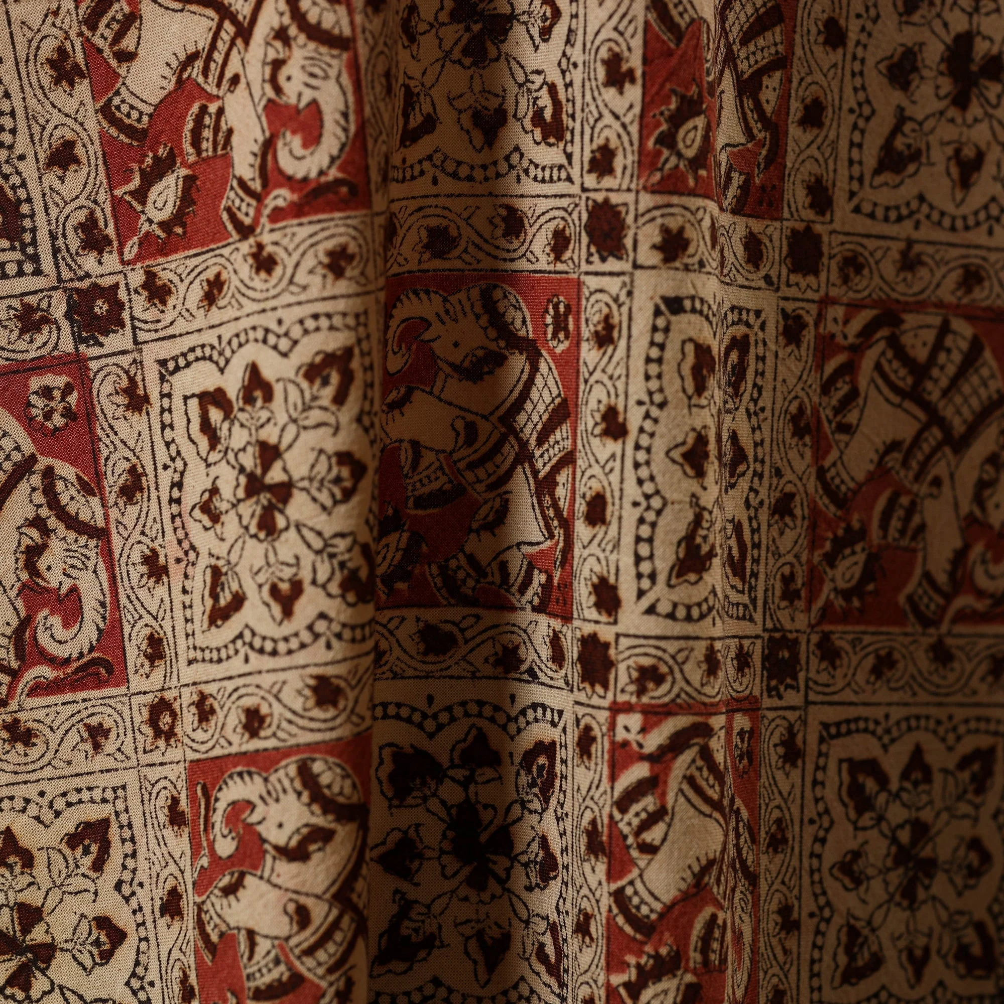 Beige - Natural Dyed Block Print Cotton Pedana Kalamkari Fabric 19 - Image 3