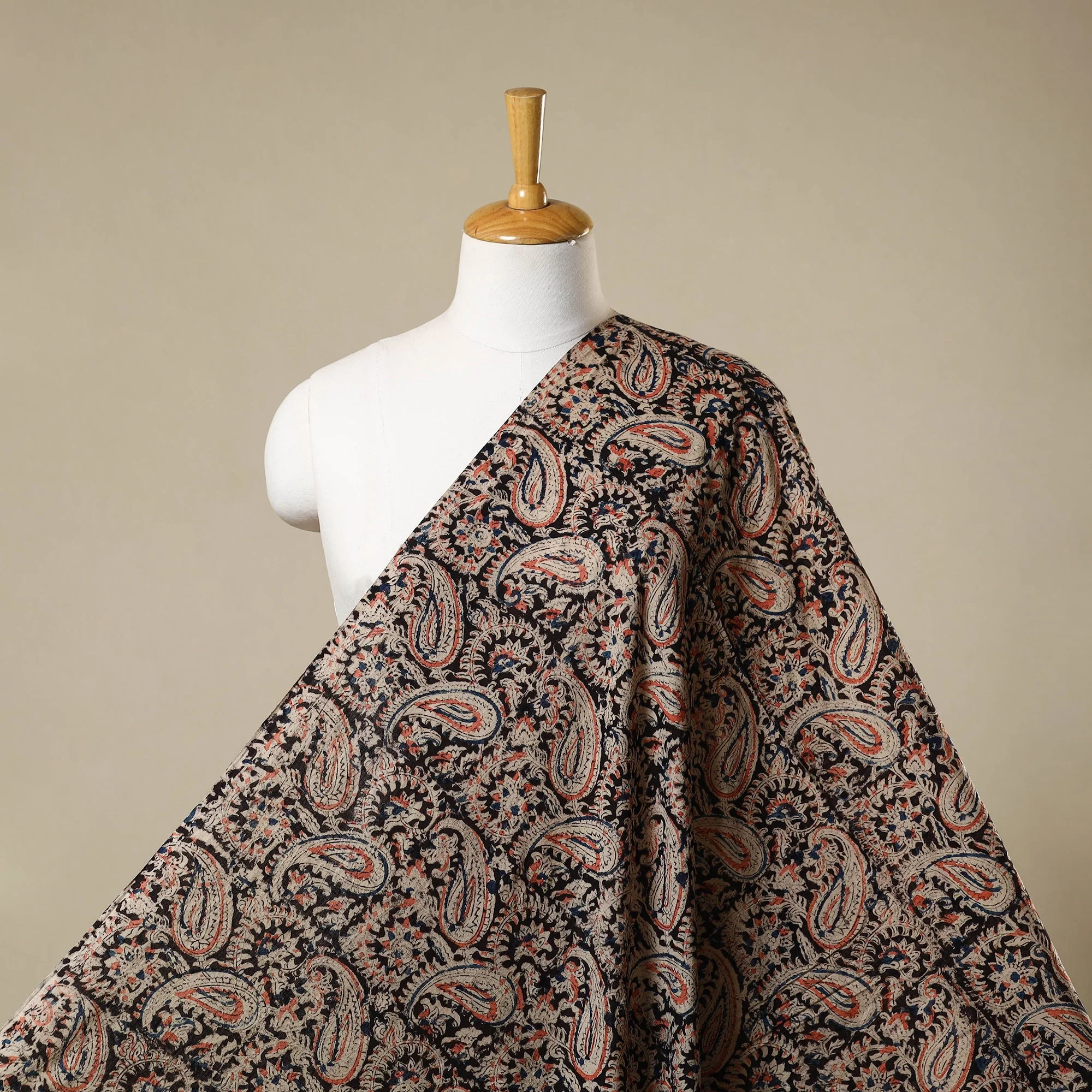 Black - Natural Dyed Block Print Cotton Pedana Kalamkari Fabric 20