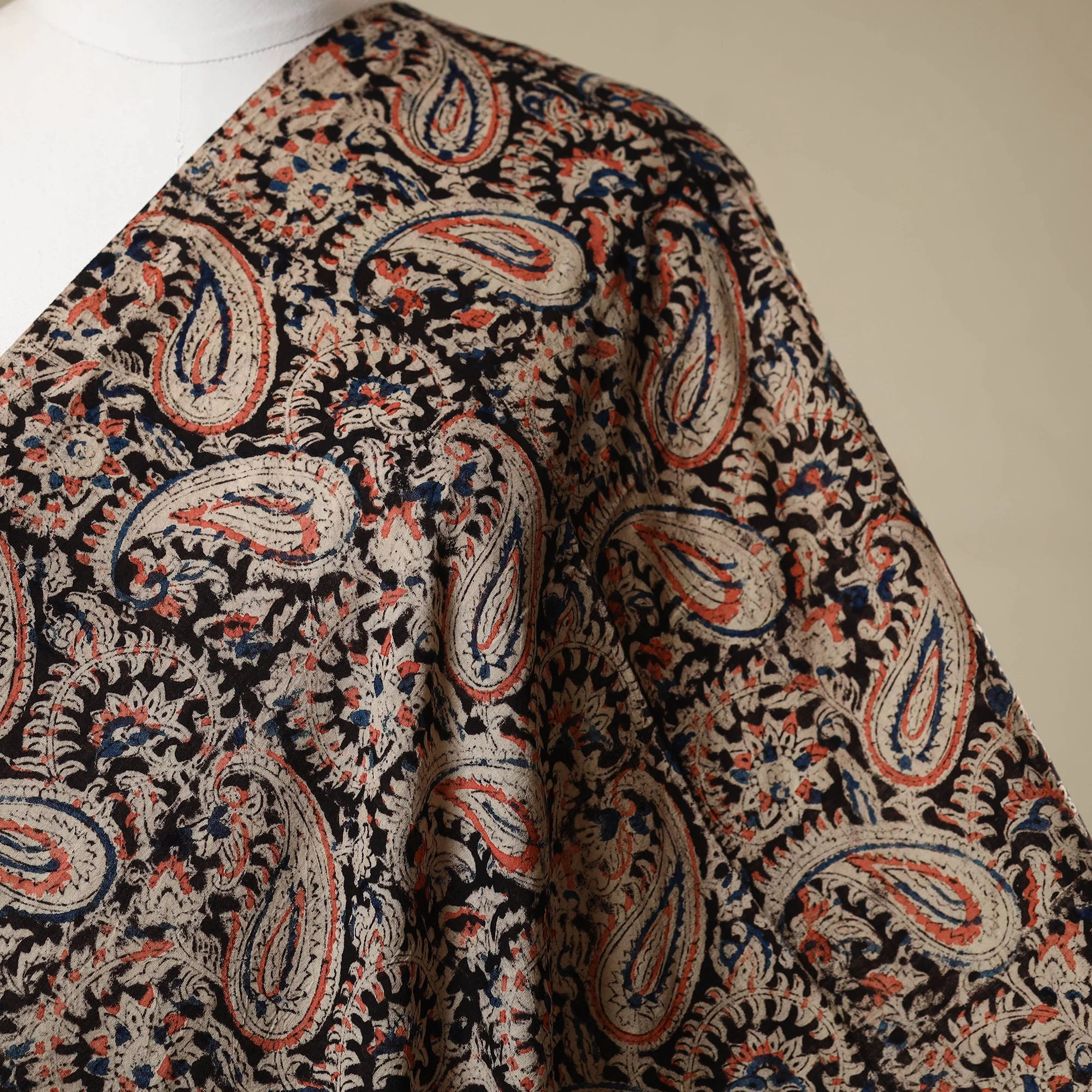 Black - Natural Dyed Block Print Cotton Pedana Kalamkari Fabric 20 - Image 2
