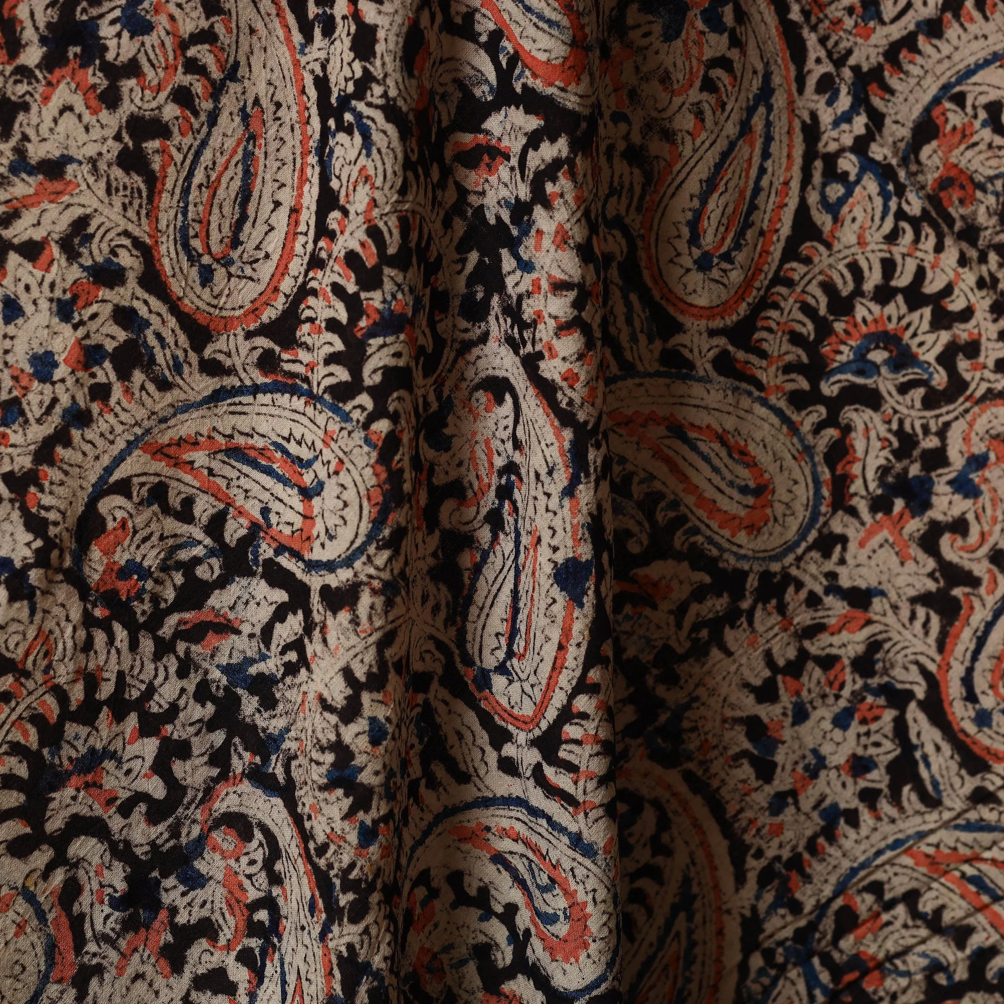 Black - Natural Dyed Block Print Cotton Pedana Kalamkari Fabric 20 - Image 3