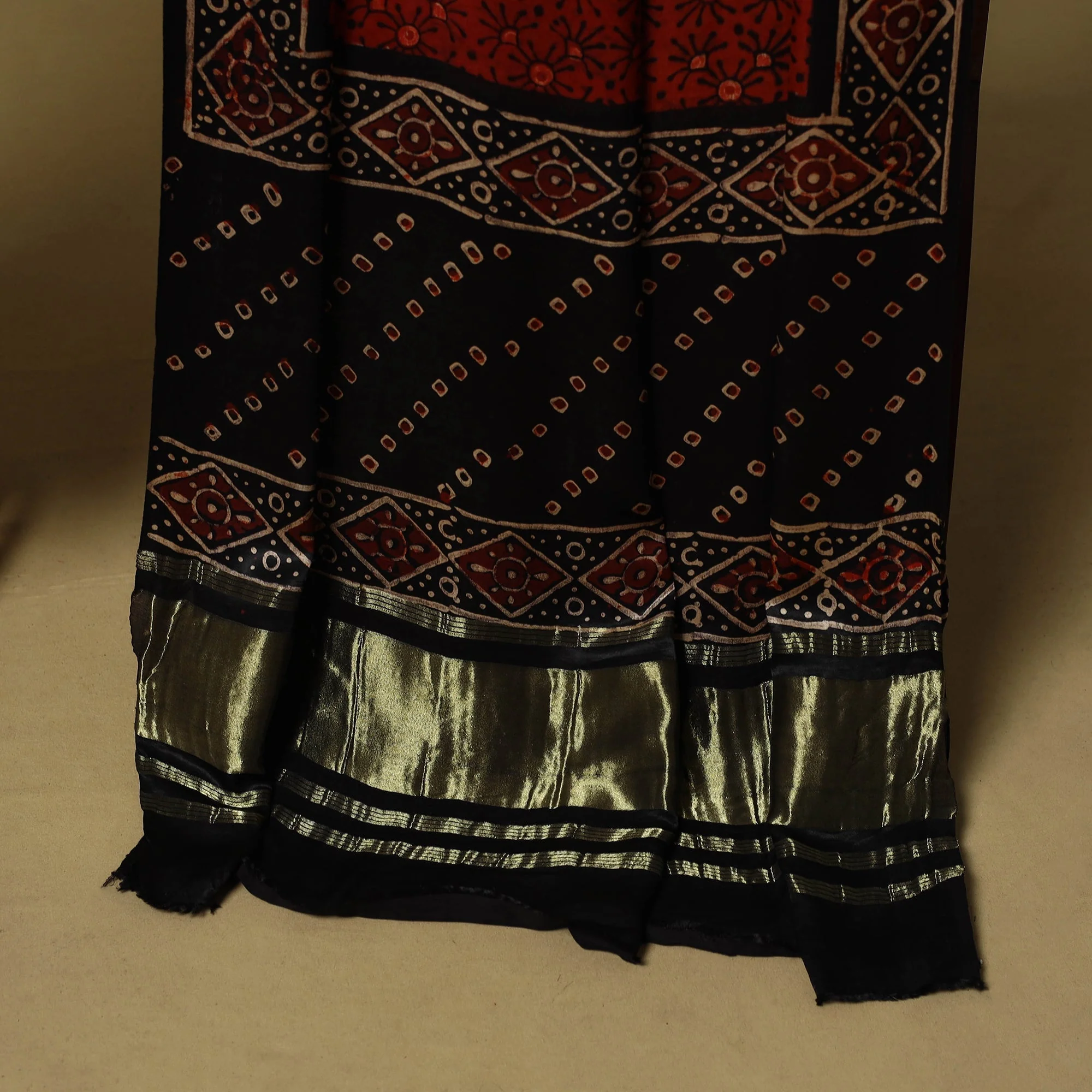 Black - Natural Dyed Block Print Modal Silk Ajrakh 2pc Unstitched Dress Material 04 - Image 4