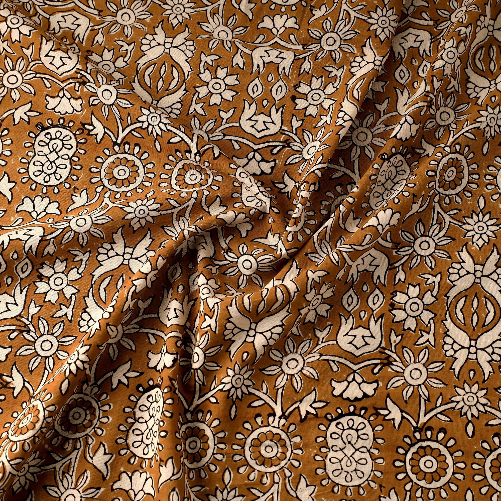 Brown - Natural Dyed Cotton Bagru Block Print Fabric 11 - Image 3
