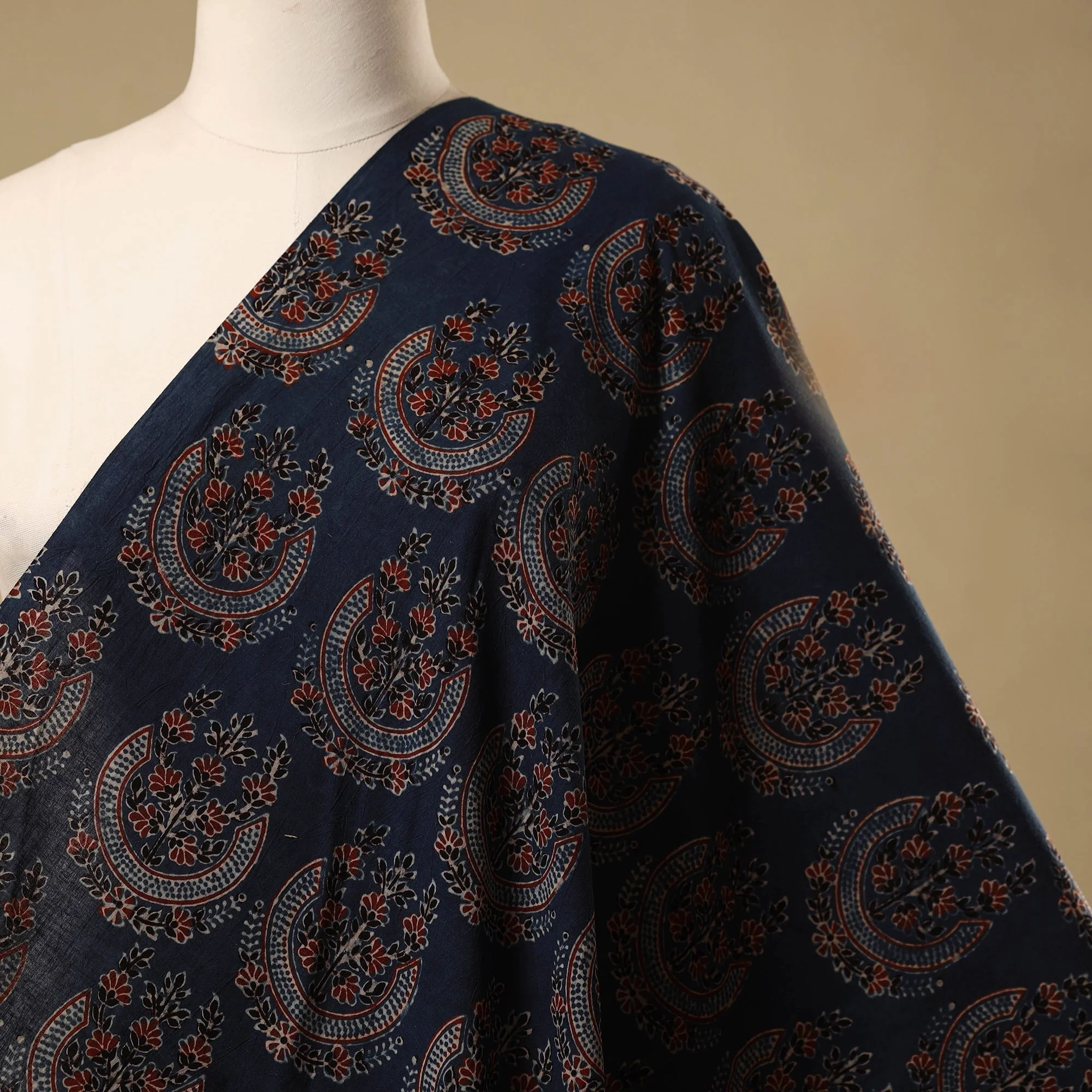 Blue - Natural Dyed Hand Block Cotton Ajrakh Print Fabric 03 - Image 2
