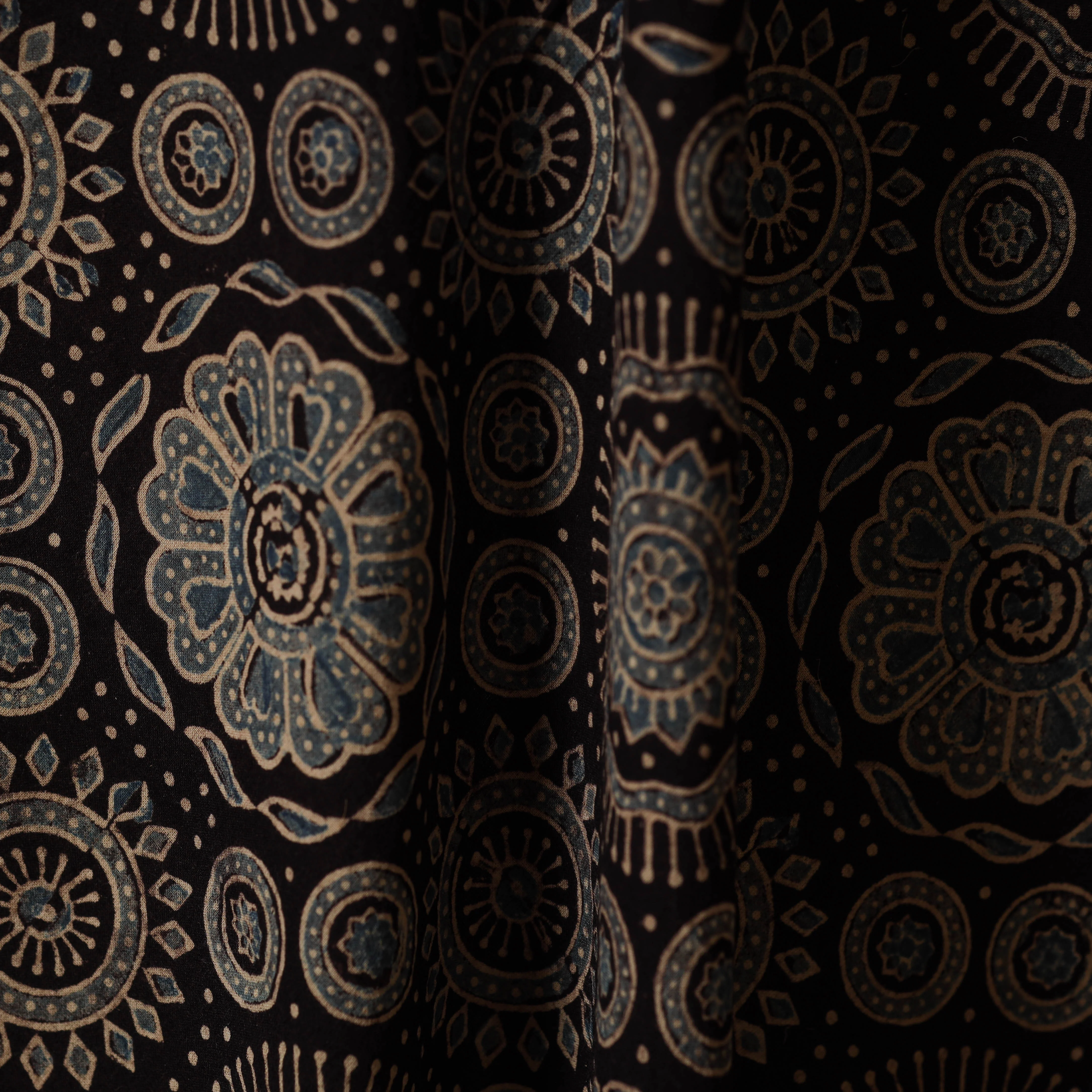 Black - Natural Dyed Hand Block Print Cotton Ajrakh Fabric 04 - Image 3