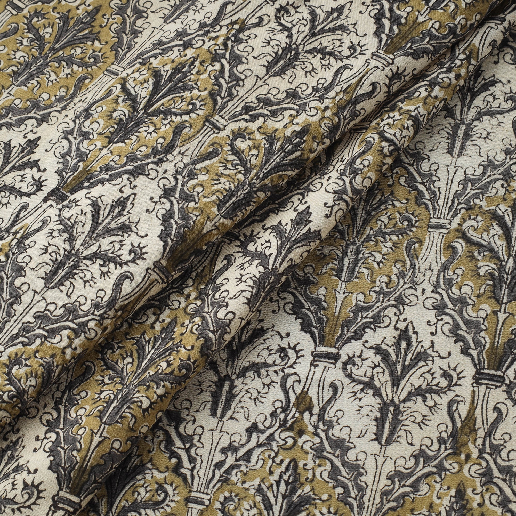 Beige - Natural Dyed Hand Block Print Cotton Pedana Kalamkari Fabric 18