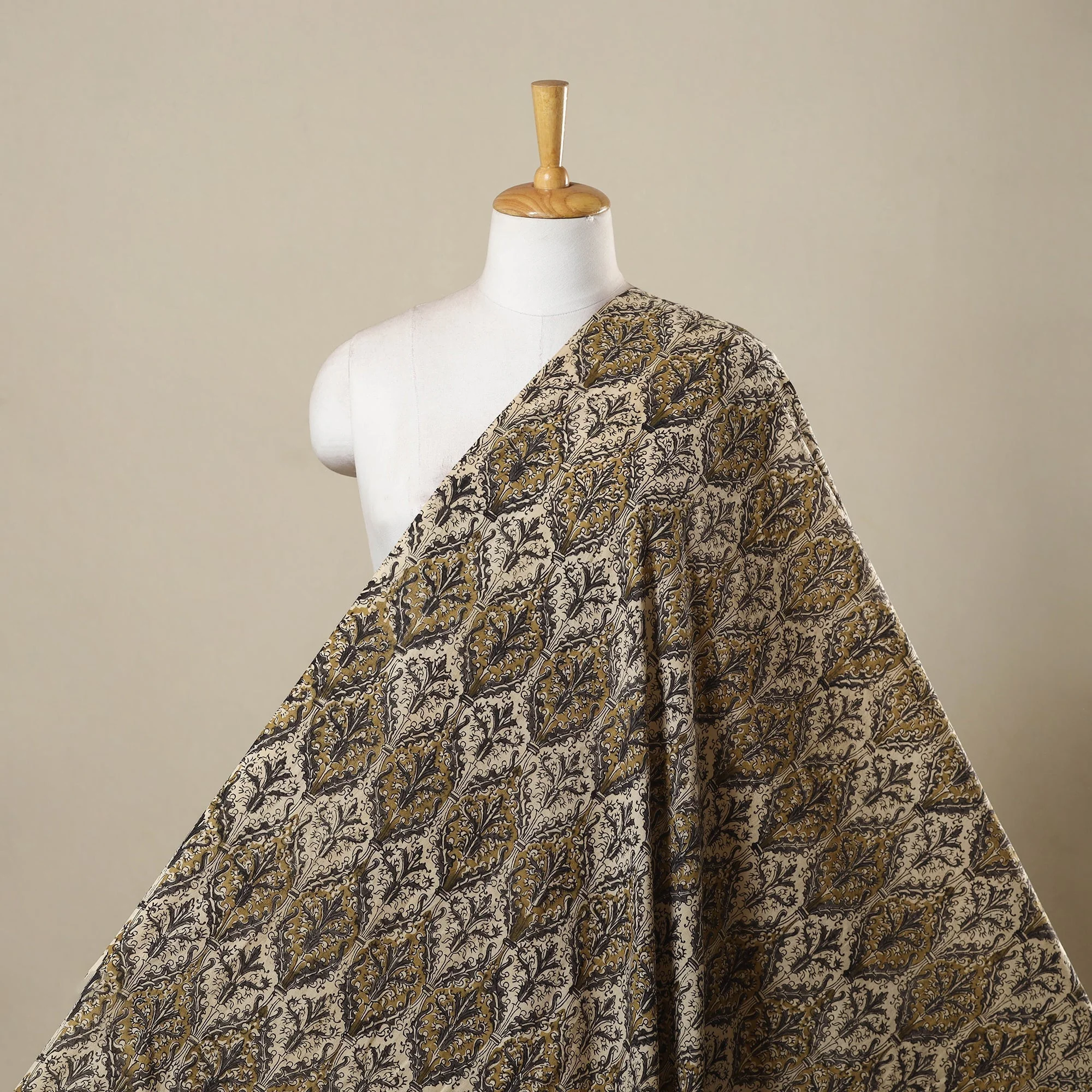 Beige - Natural Dyed Hand Block Print Cotton Pedana Kalamkari Fabric 18 - Image 2