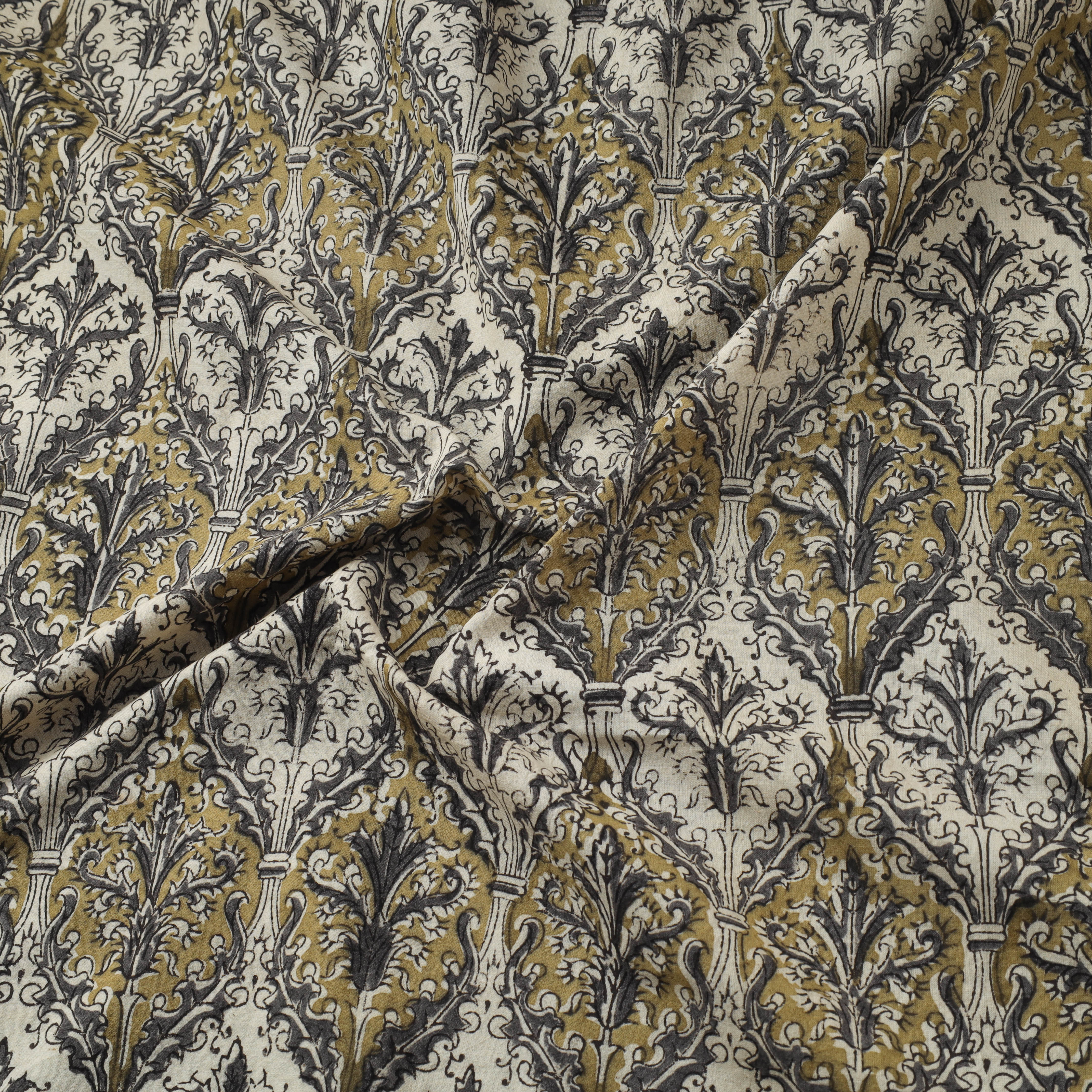 Beige - Natural Dyed Hand Block Print Cotton Pedana Kalamkari Fabric 18 - Image 3