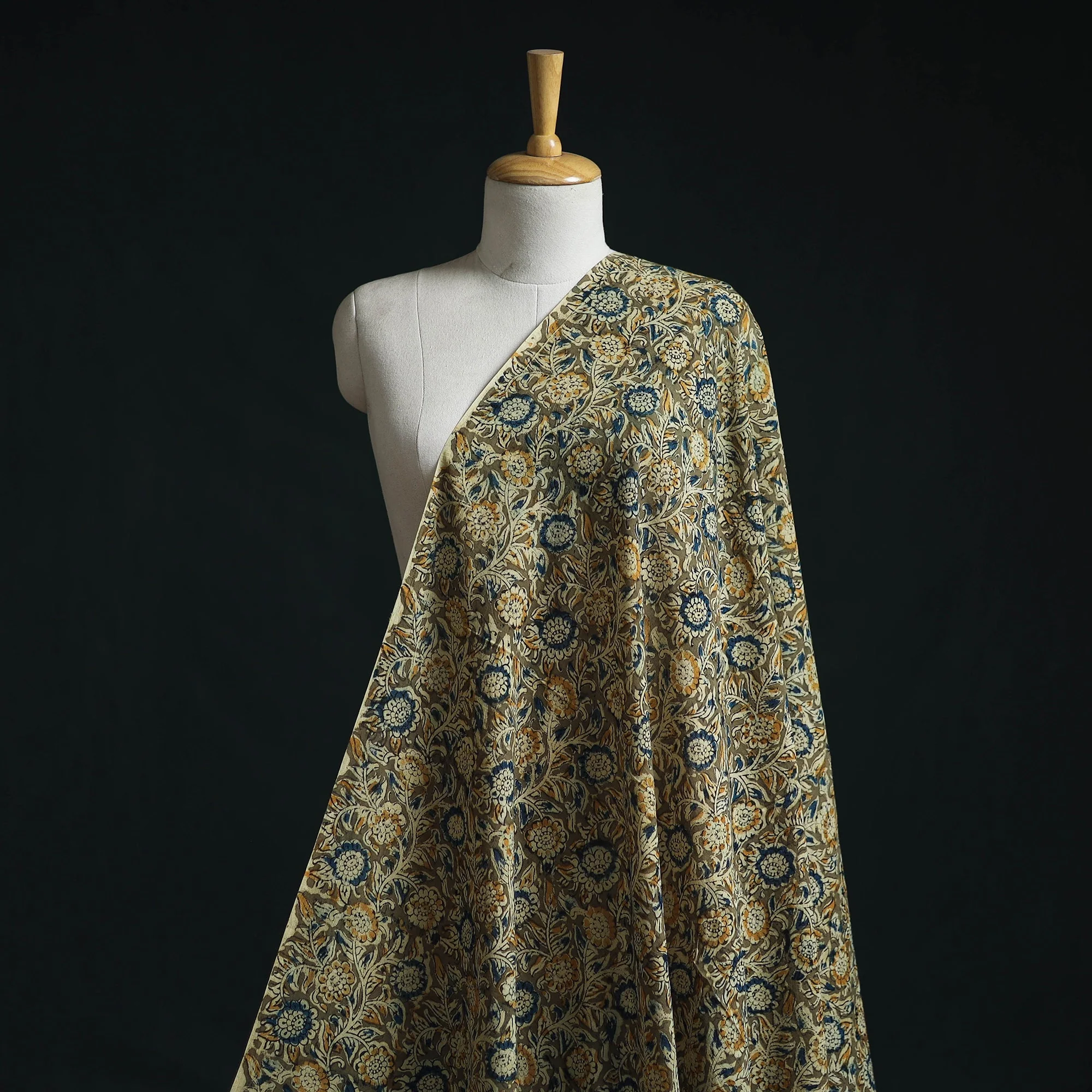 Green - Natural Dyed Hand Block Print Pure Mul Cotton Pedana Kalamkari Fabric 05