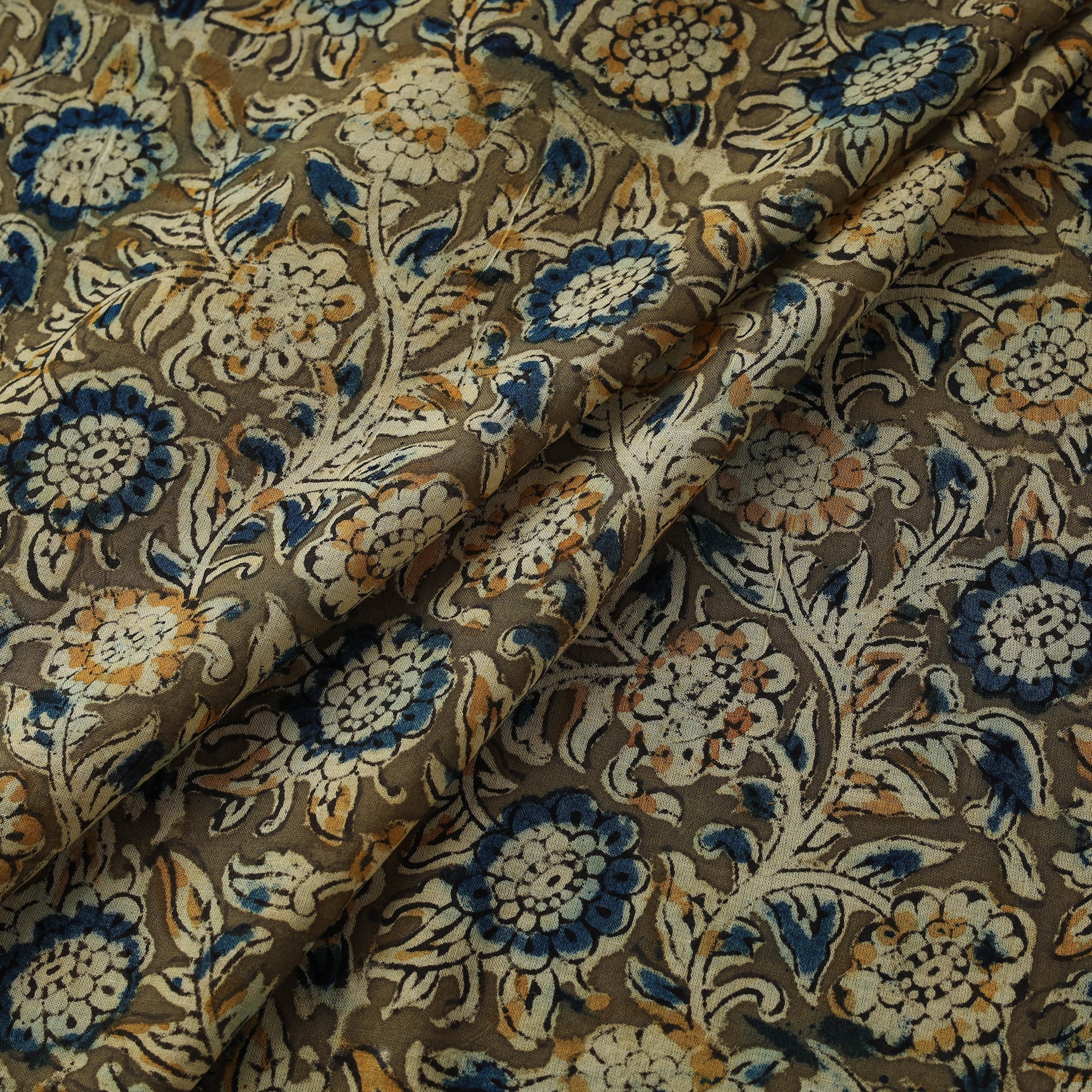 Green - Natural Dyed Hand Block Print Pure Mul Cotton Pedana Kalamkari Fabric 05 - Image 2