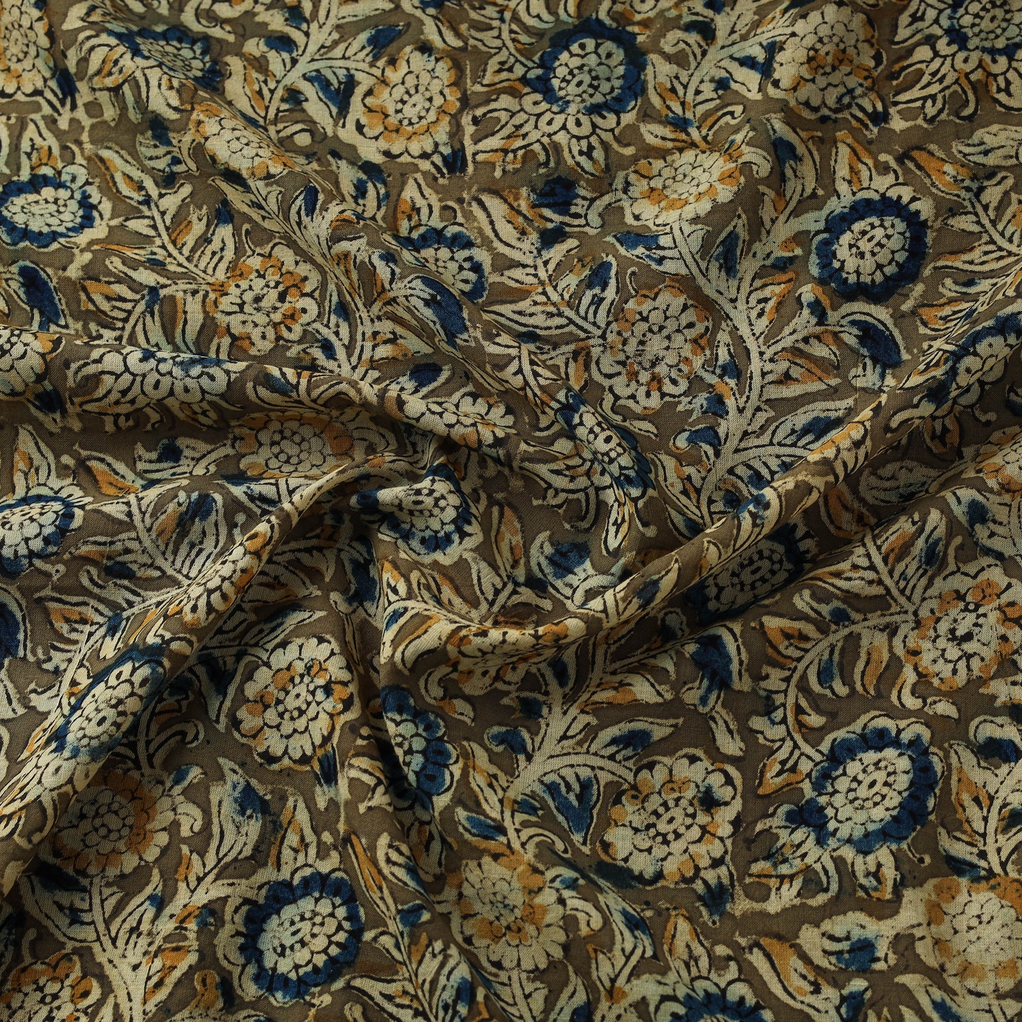 Green - Natural Dyed Hand Block Print Pure Mul Cotton Pedana Kalamkari Fabric 05 - Image 3
