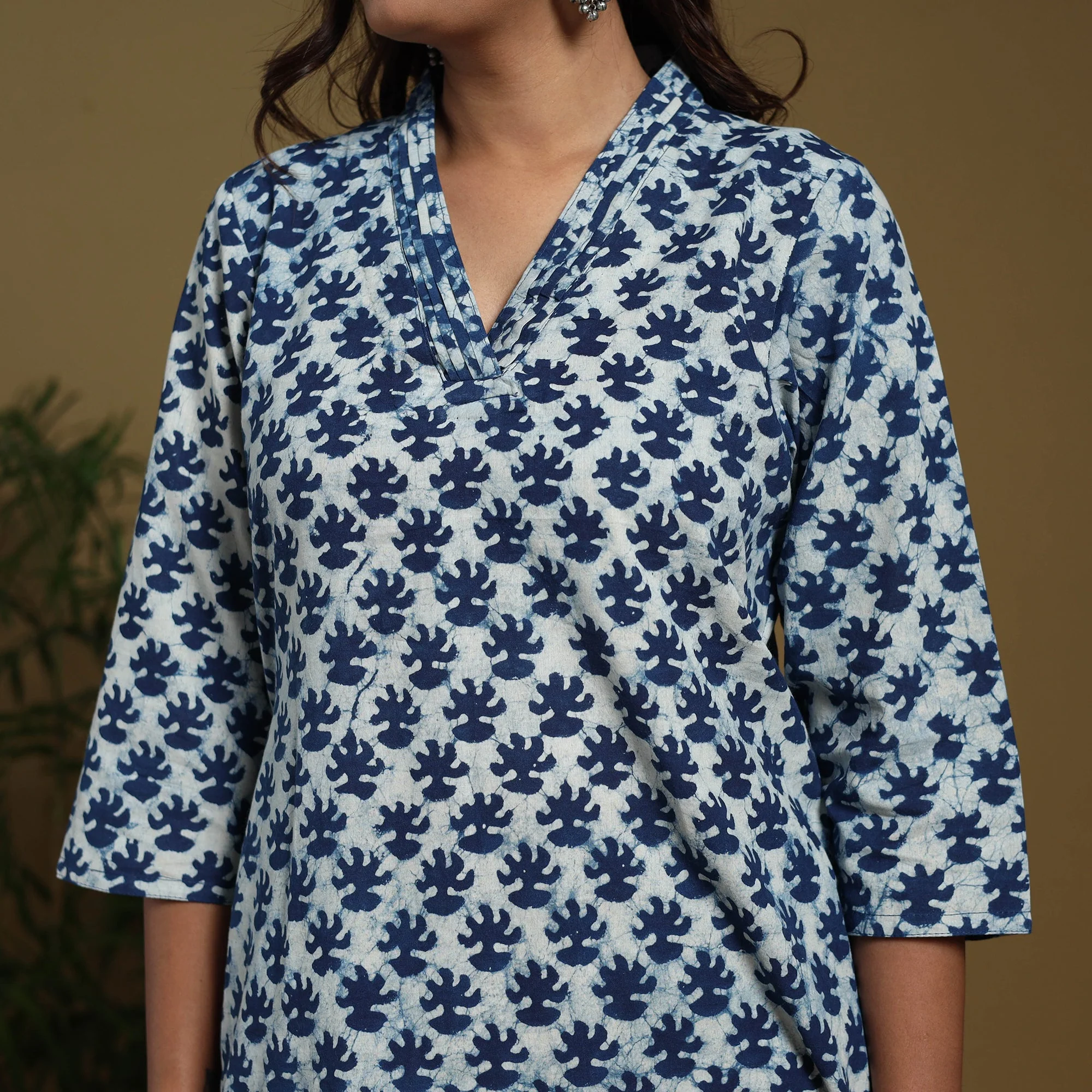 Blue - Natural Dyed Indigo Block Print Cotton Straight Bagru Kurta 06 - Image 4