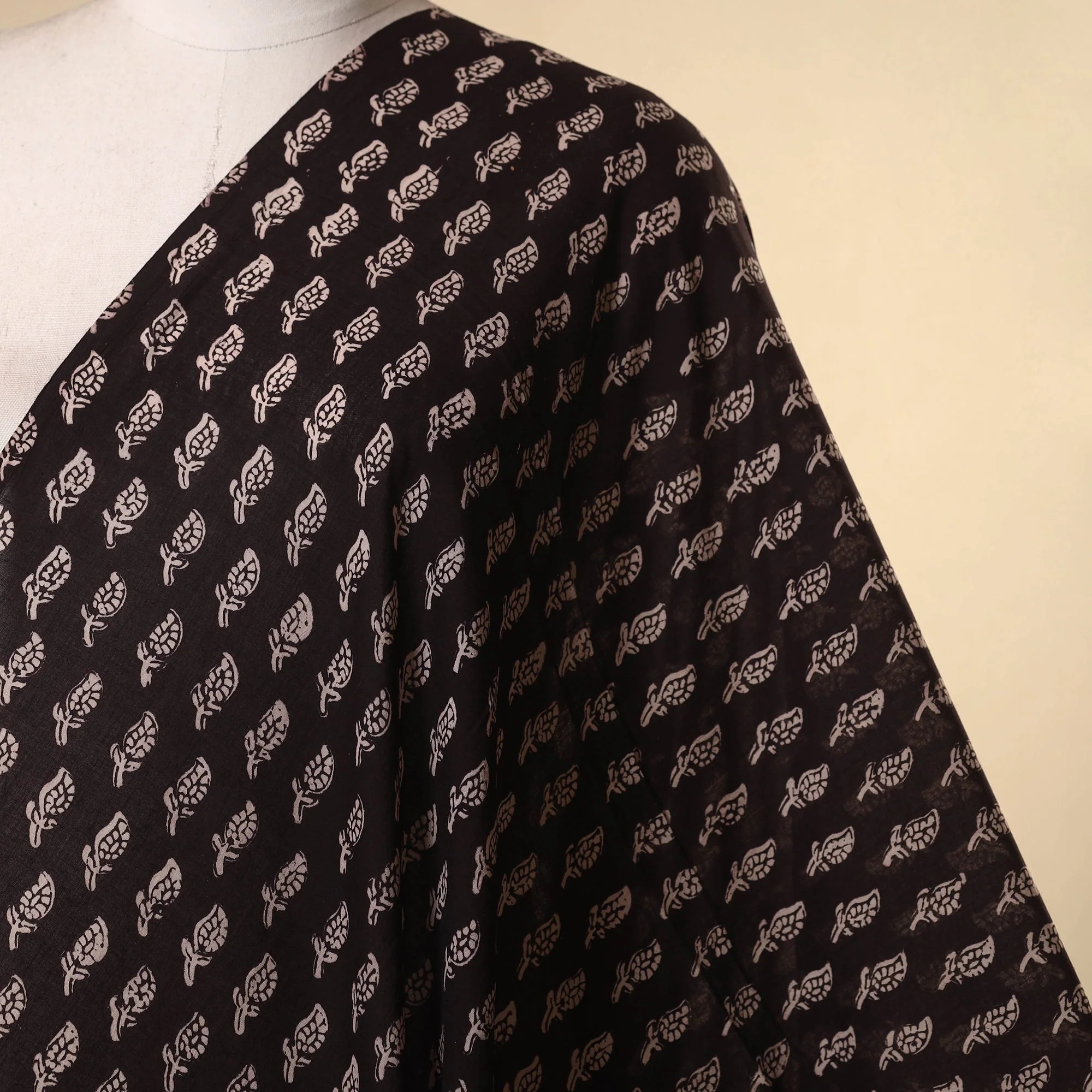 Black - Natural Dyed Pure Mul Cotton Hand Block Bagh Print Fabric 11 - Image 2