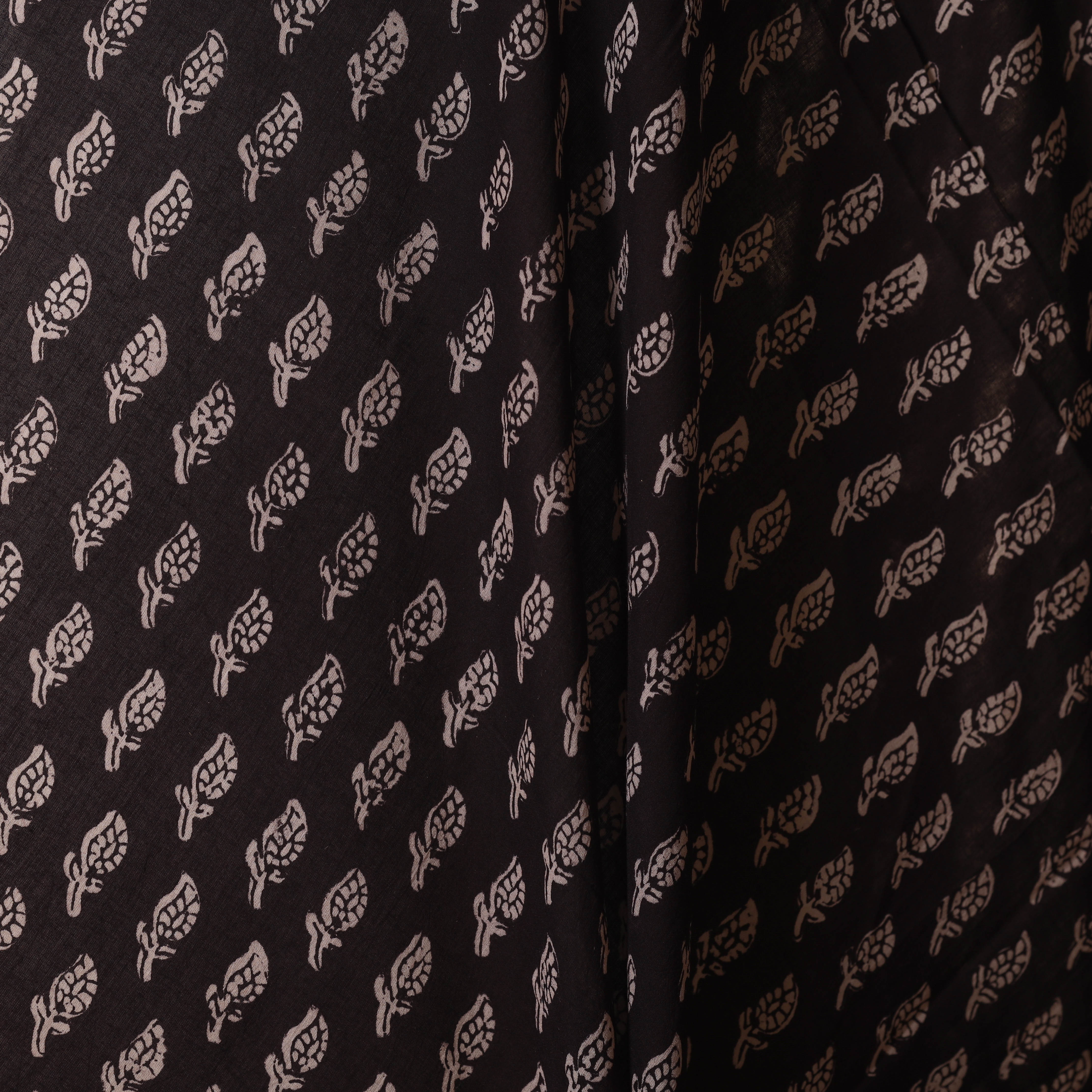 Black - Natural Dyed Pure Mul Cotton Hand Block Bagh Print Fabric 11 - Image 3
