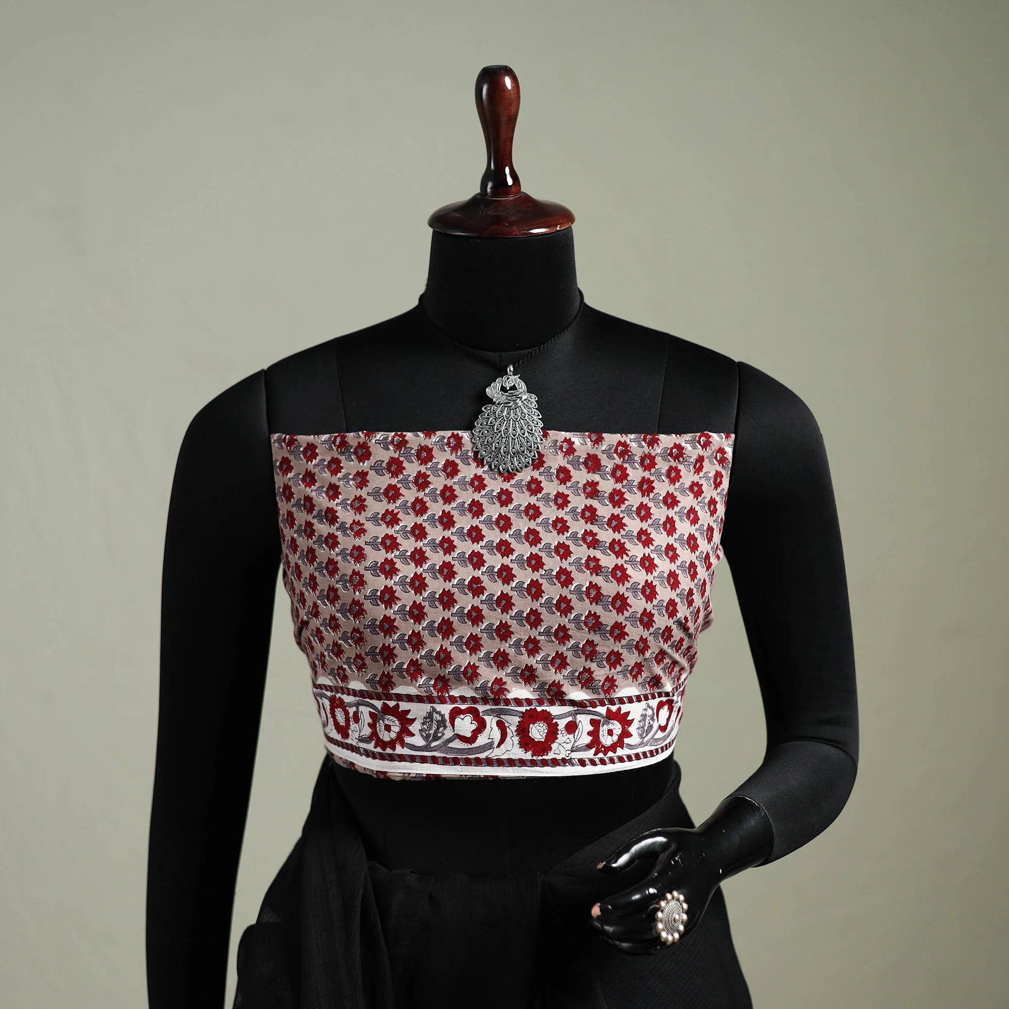 Black - Nazaakat Kota Doria Cotton Plain Saree with Blouse & Jewellery Set 08 - Image 2