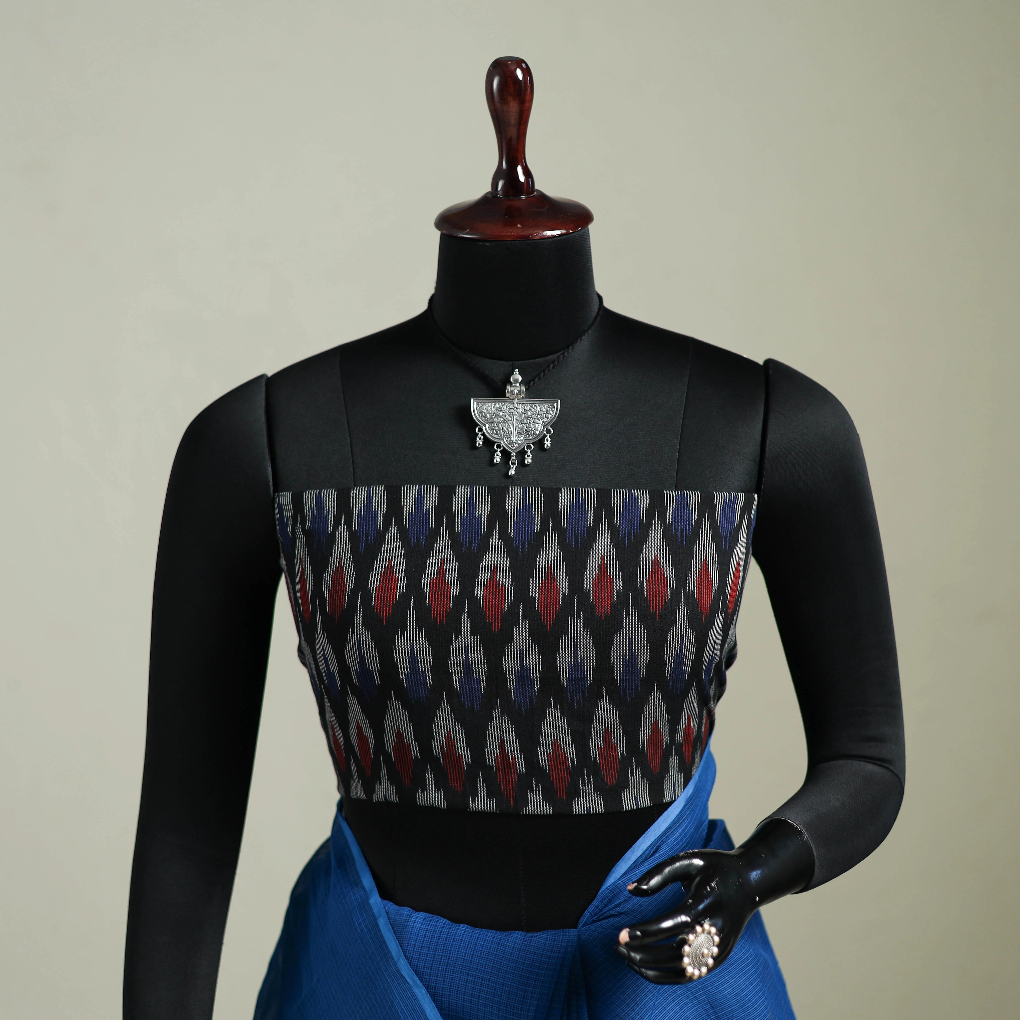 Blue - Nazaakat Kota Doria Cotton Plain Saree with Blouse & Jewellery Set 100 - Image 2