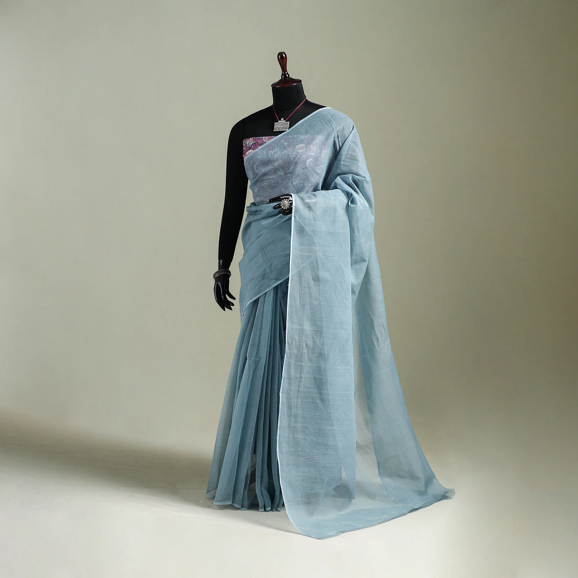 Blue - Nazaakat Kota Doria Cotton Plain Saree with Blouse & Jewellery Set 107