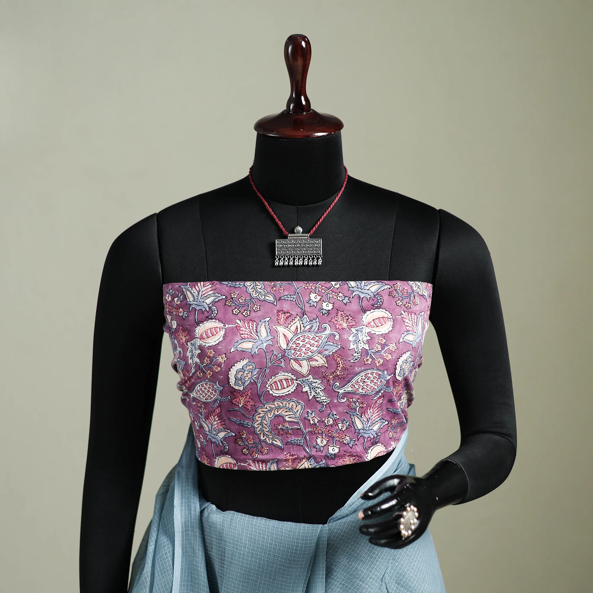 Blue - Nazaakat Kota Doria Cotton Plain Saree with Blouse & Jewellery Set 107 - Image 2