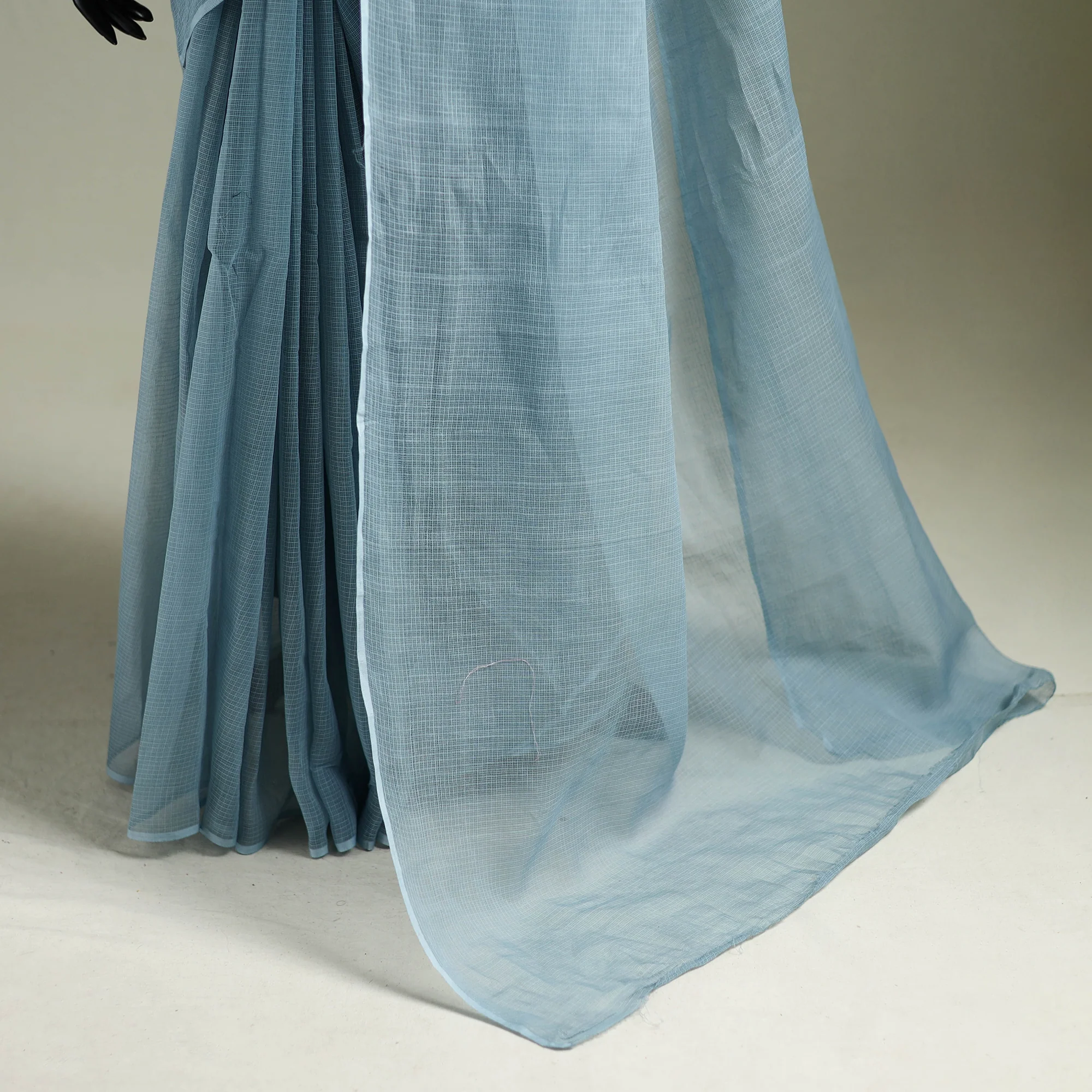 Blue - Nazaakat Kota Doria Cotton Plain Saree with Blouse & Jewellery Set 107 - Image 4