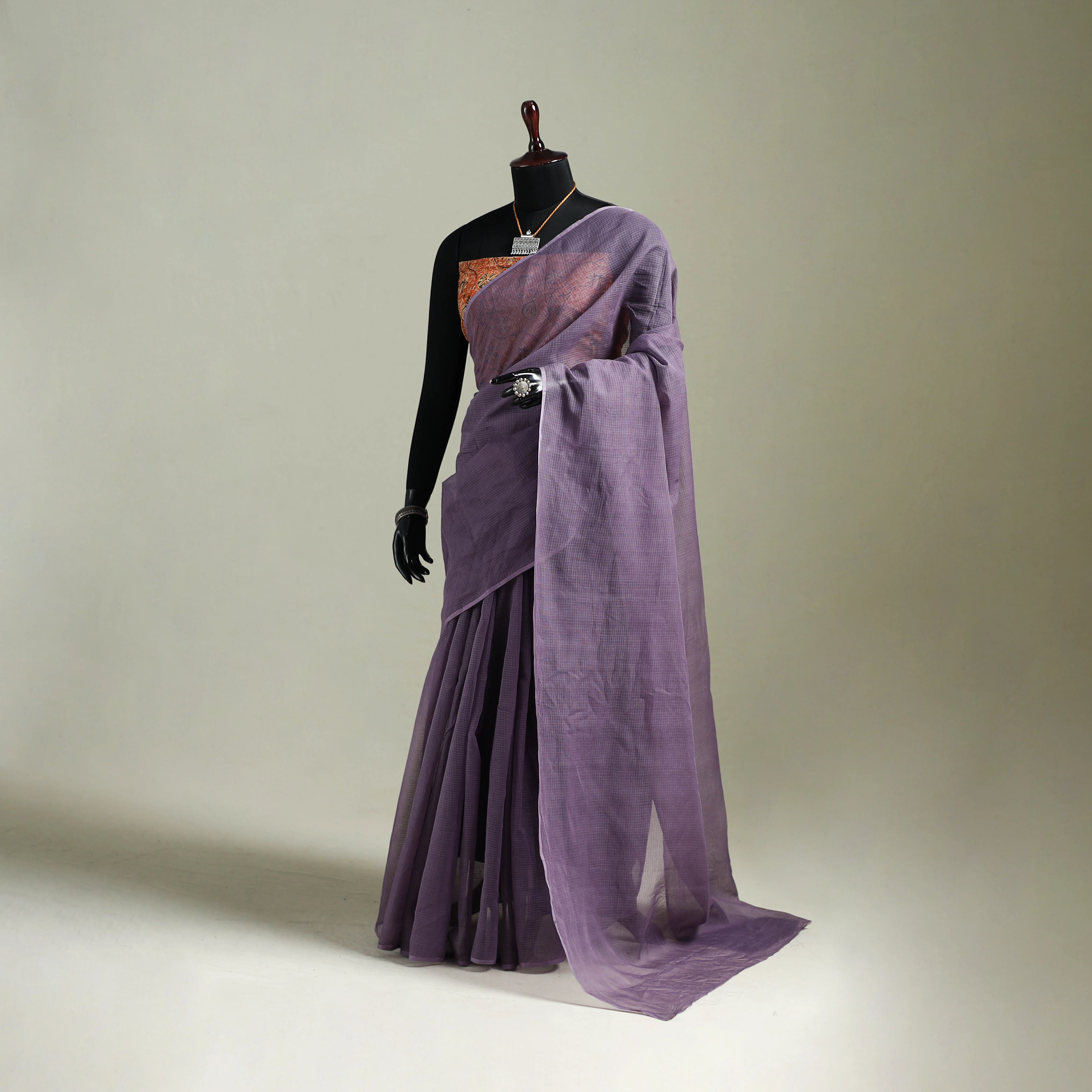 Purple - Nazaakat Kota Doria Cotton Plain Saree with Blouse & Jewellery Set 109