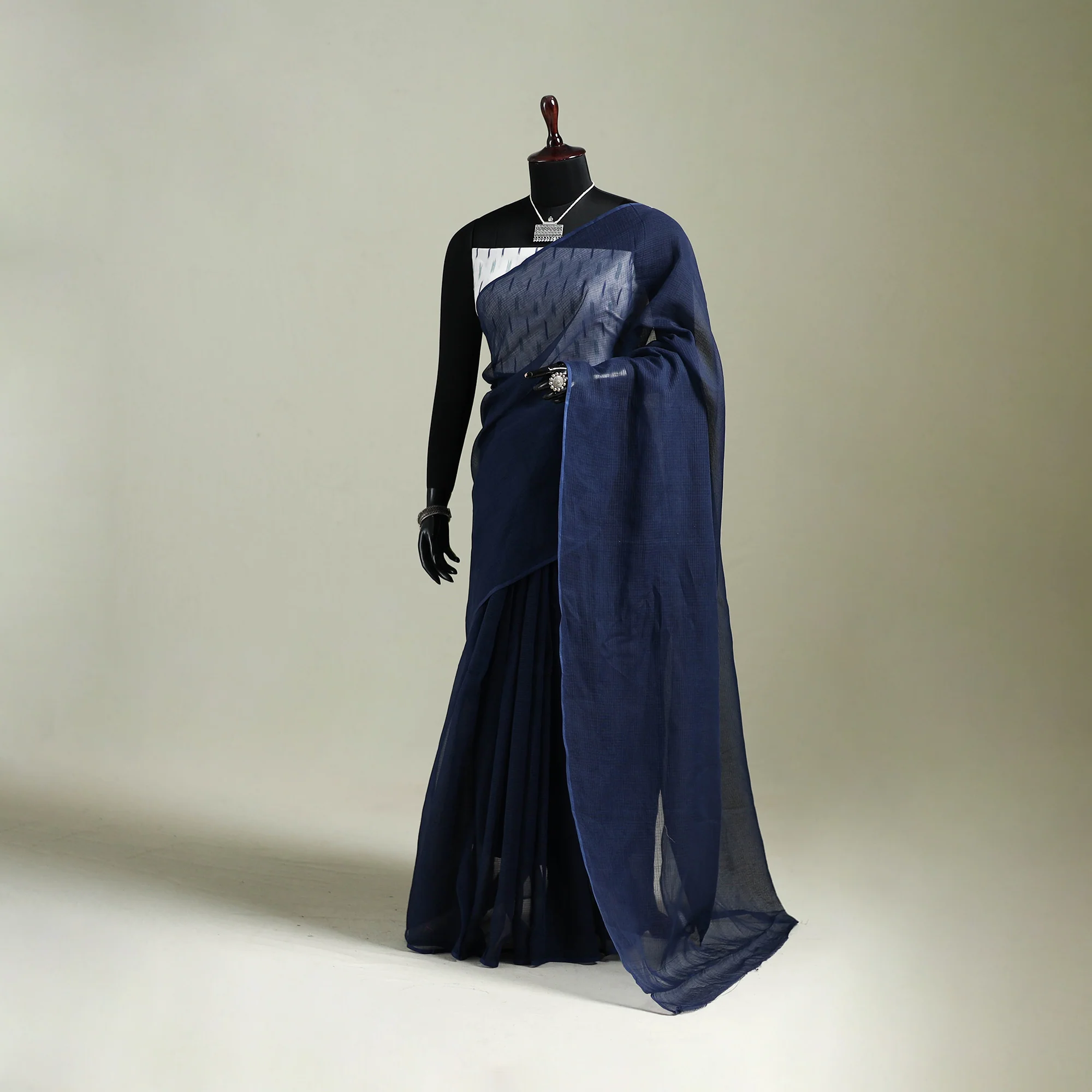 Blue - Nazaakat Kota Doria Cotton Plain Saree with Blouse & Jewellery Set 110