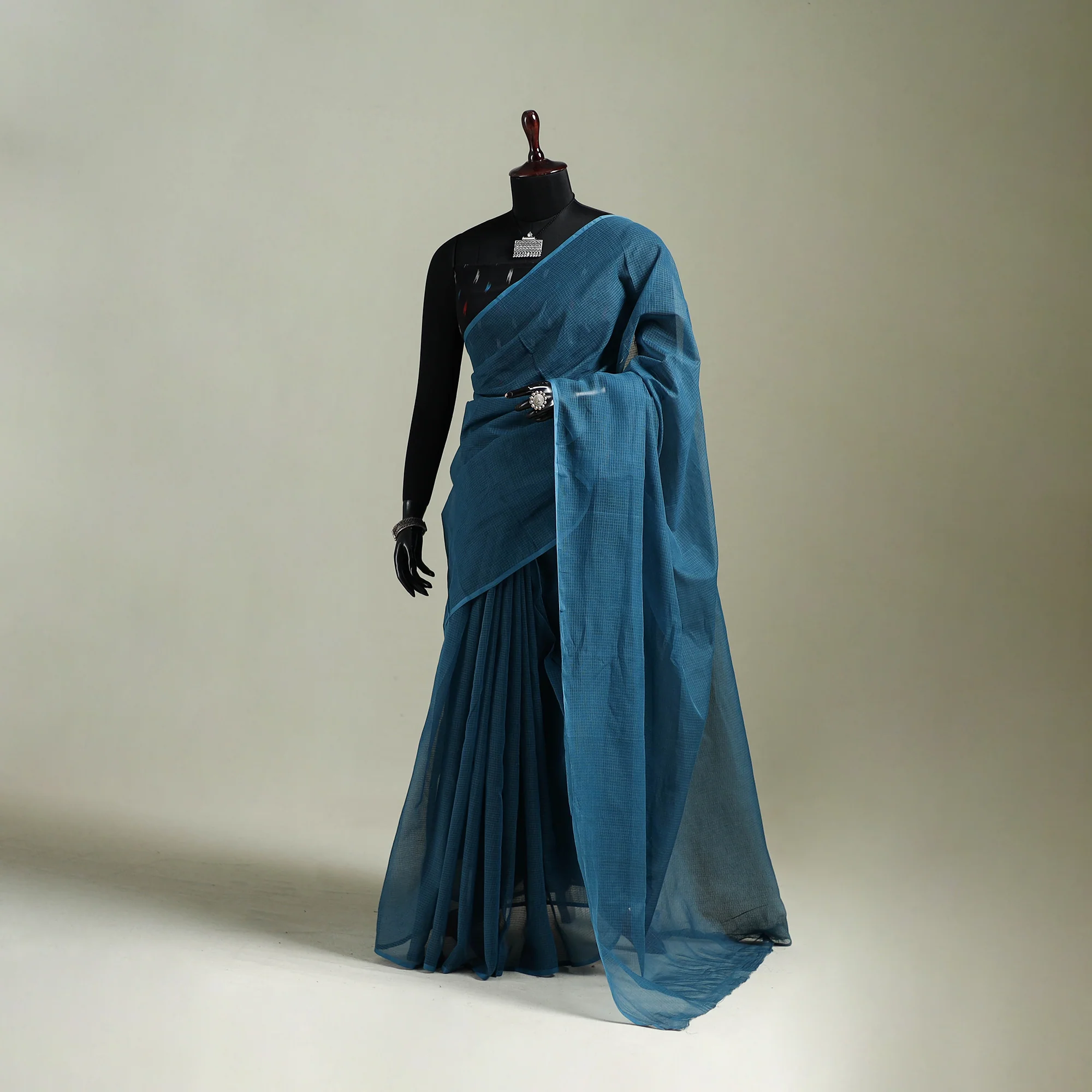 Blue - Nazaakat Kota Doria Cotton Plain Saree with Blouse & Jewellery Set 111