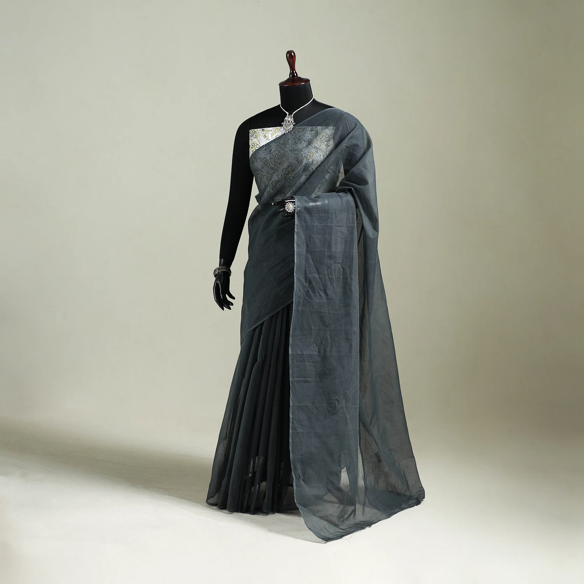 Grey - Nazaakat Kota Doria Cotton Plain Saree with Blouse & Jewellery Set 120