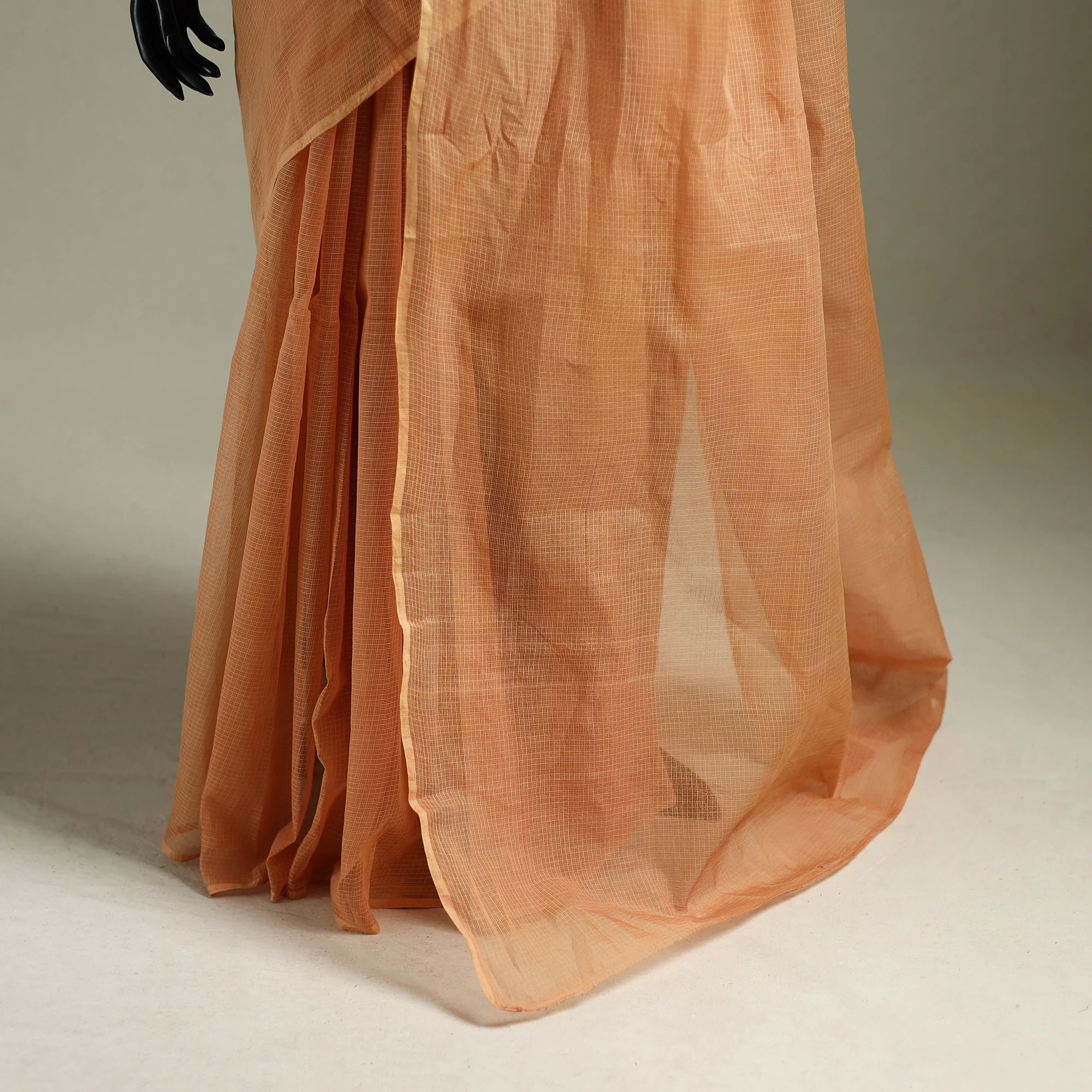 Peach - Nazaakat Kota Doria Cotton Plain Saree with Blouse & Jewellery Set 134 - Image 4
