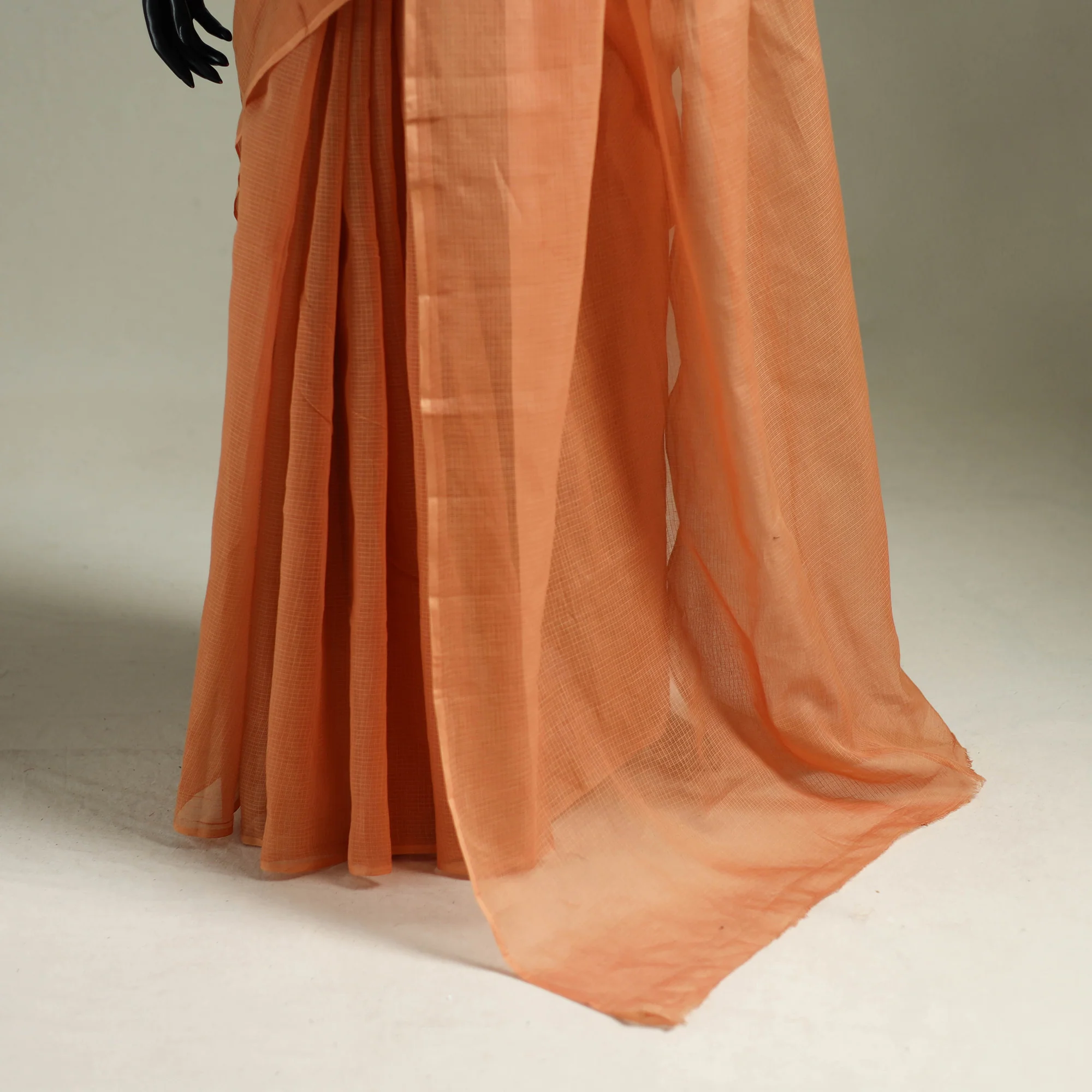Peach - Nazaakat Kota Doria Cotton Plain Saree with Blouse & Jewellery Set 135 - Image 4