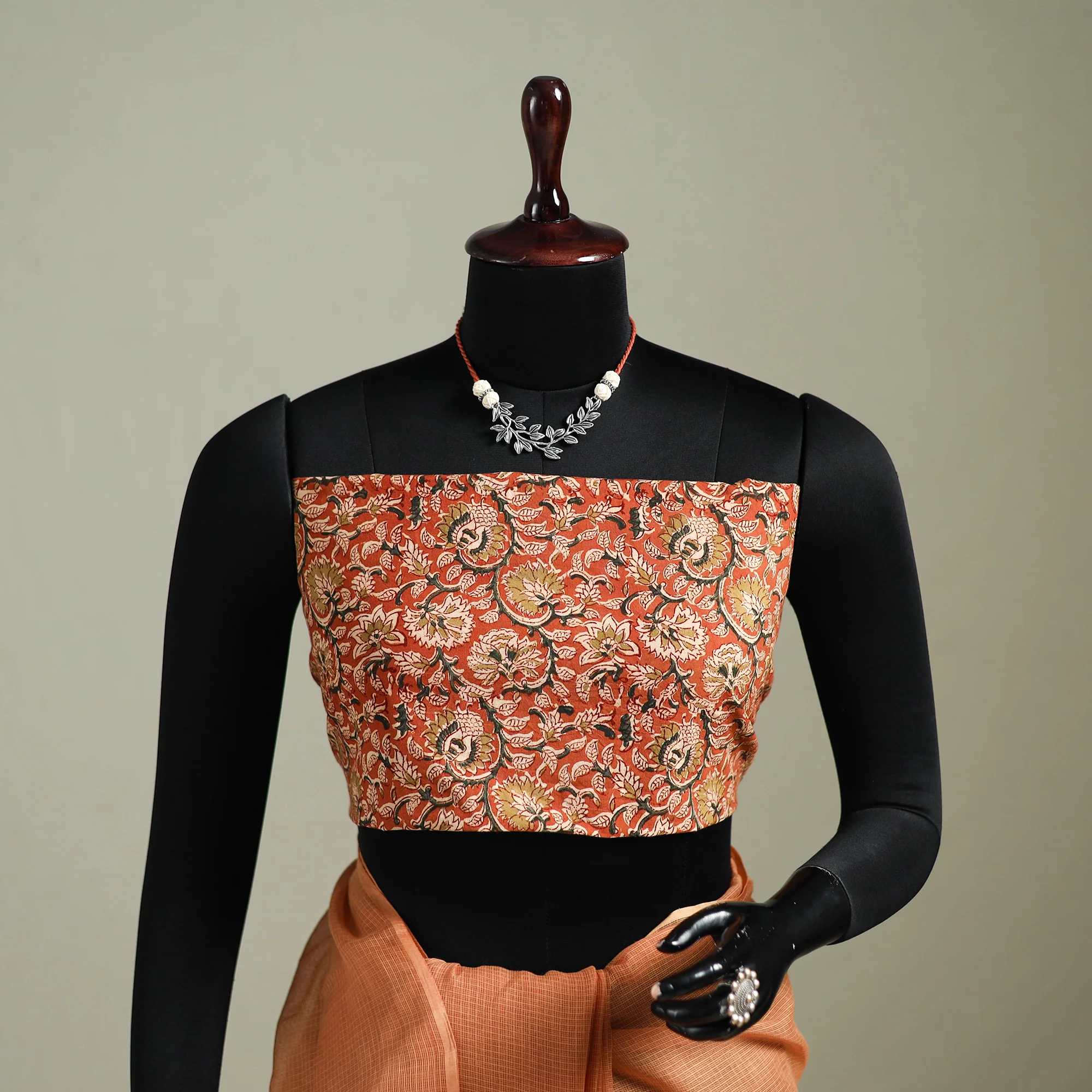 Peach - Nazaakat Kota Doria Cotton Plain Saree with Blouse & Jewellery Set 136 - Image 2