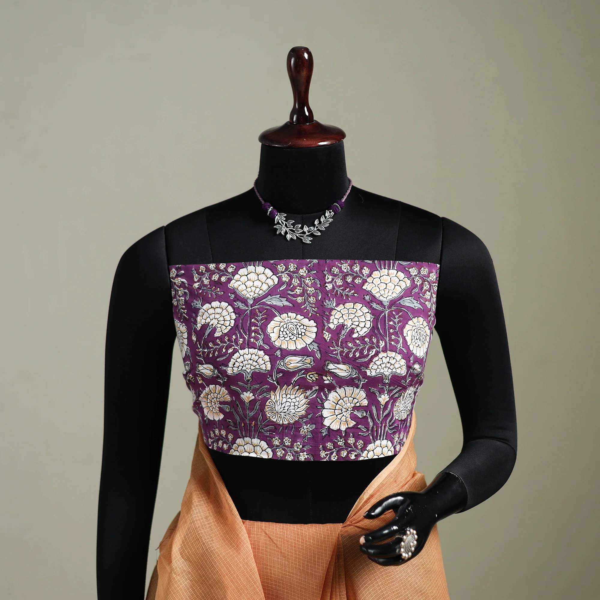 Peach - Nazaakat Kota Doria Cotton Plain Saree with Blouse & Jewellery Set 137 - Image 2