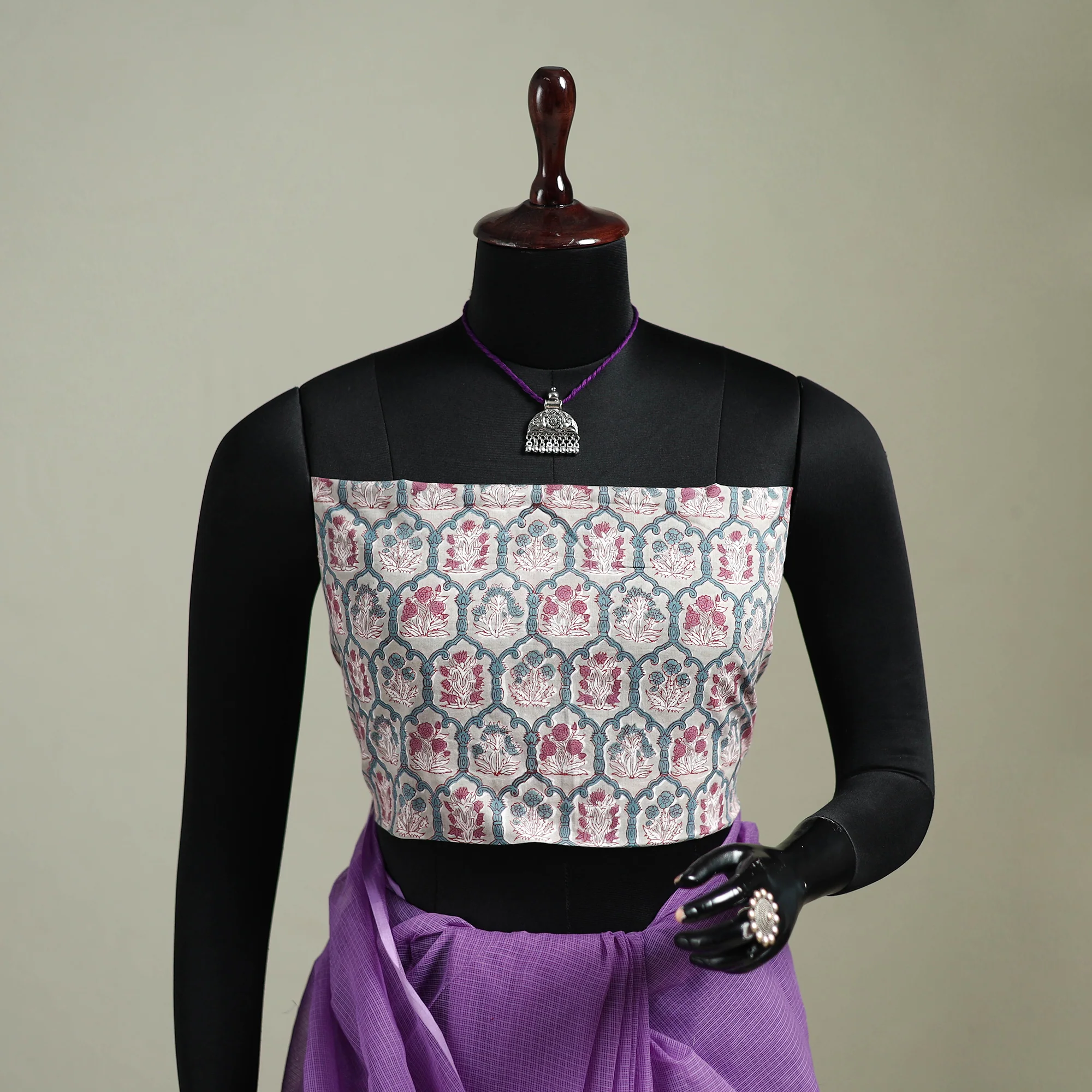 Purple - Nazaakat Kota Doria Cotton Plain Saree with Blouse & Jewellery Set 144 - Image 2