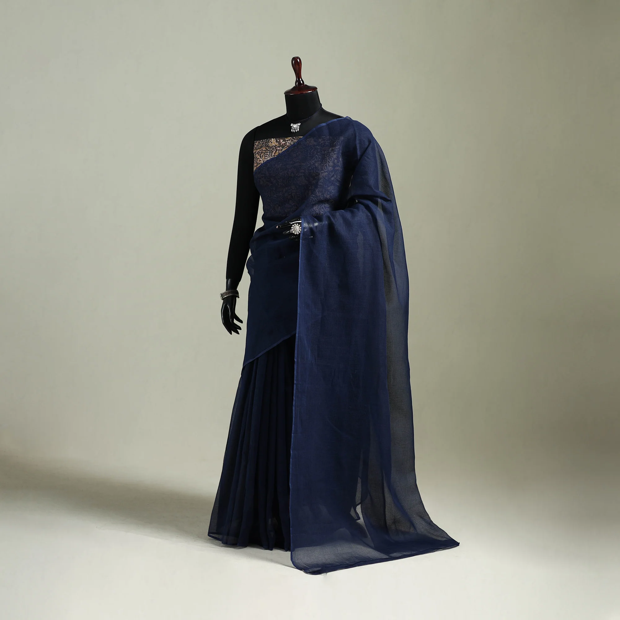 Blue - Nazaakat Kota Doria Cotton Plain Saree with Blouse & Jewellery Set 148