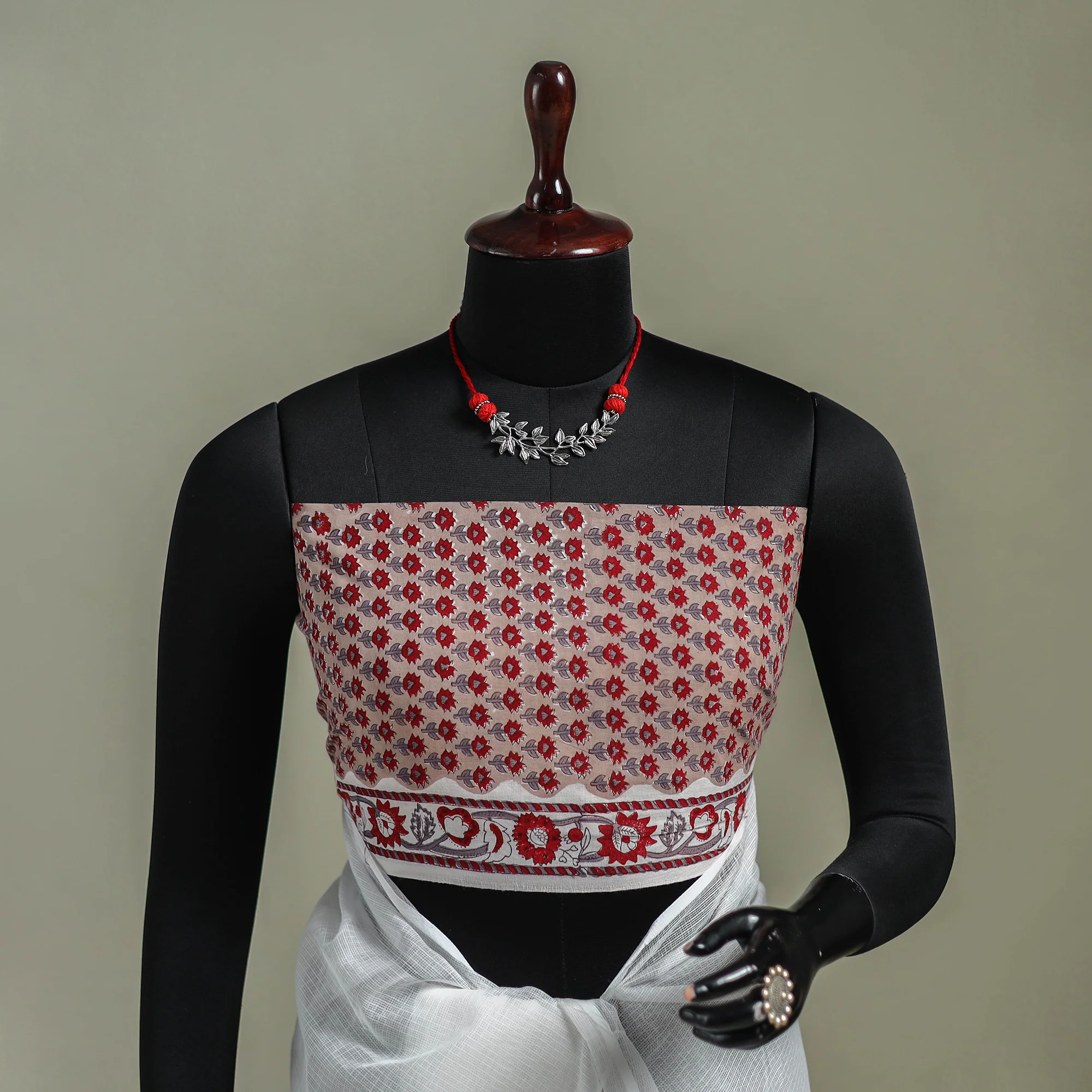 White - Nazaakat Kota Doria Cotton Plain Saree with Blouse & Jewellery Set 160 - Image 2