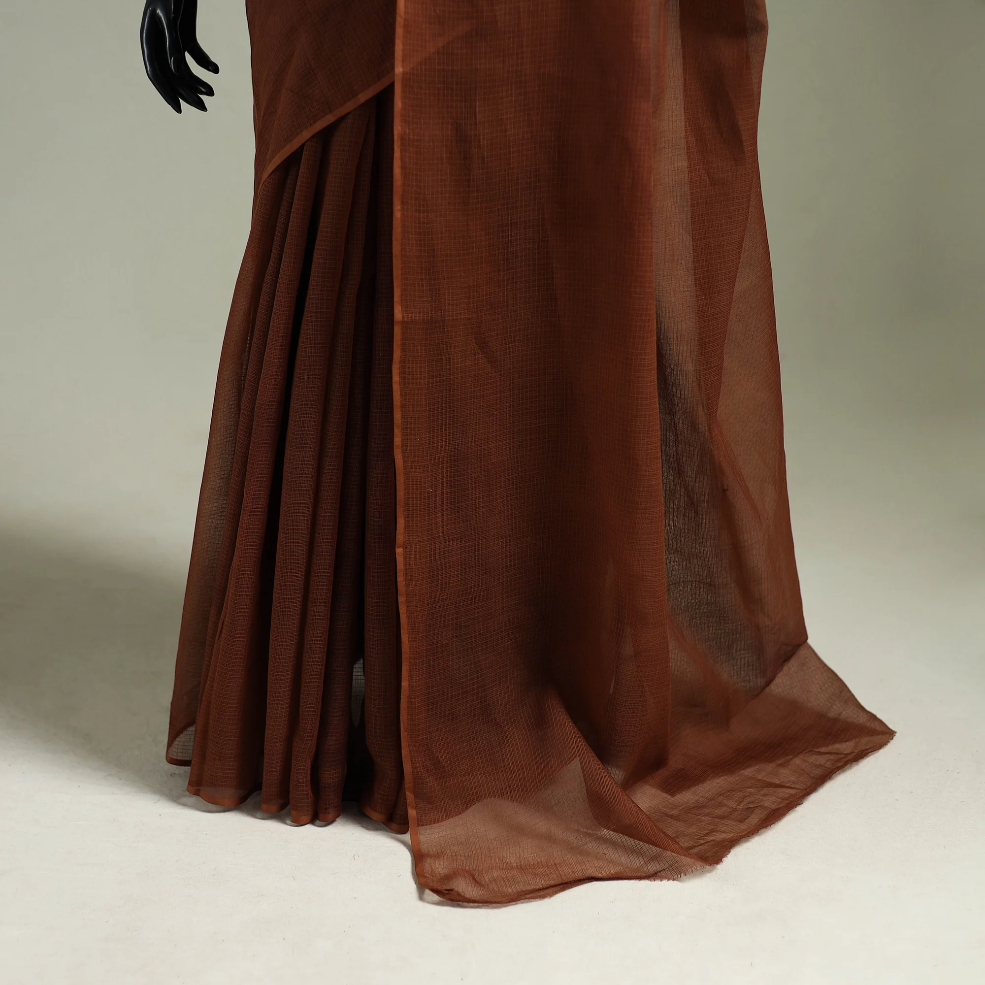 Brown - Nazaakat Kota Doria Cotton Plain Saree with Blouse & Jewellery Set 163 - Image 4