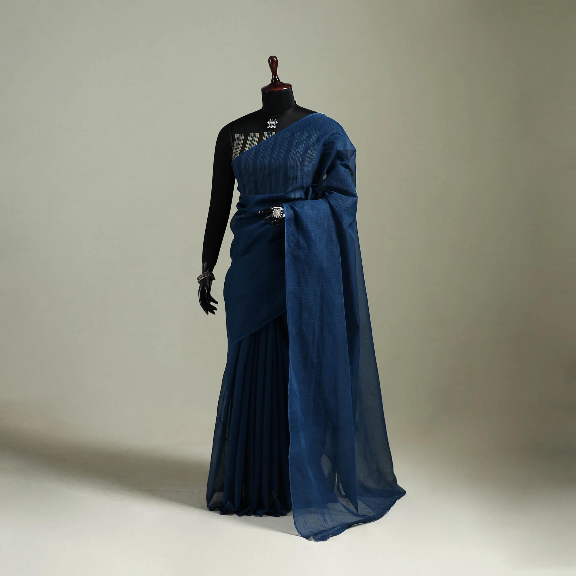 Blue - Nazaakat Kota Doria Cotton Plain Saree with Blouse & Jewellery Set 167