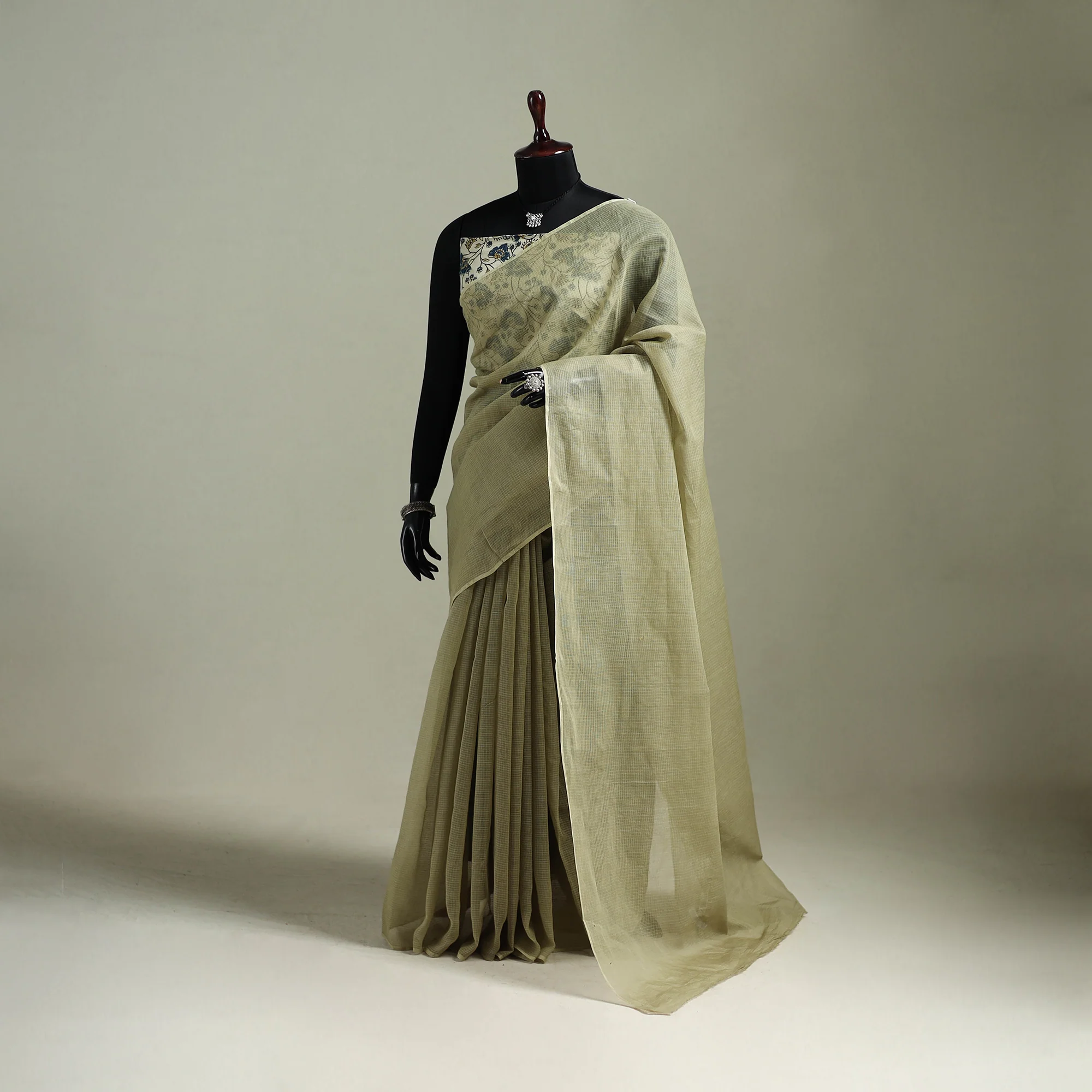 Green - Nazaakat Kota Doria Cotton Plain Saree with Blouse & Jewellery Set 168