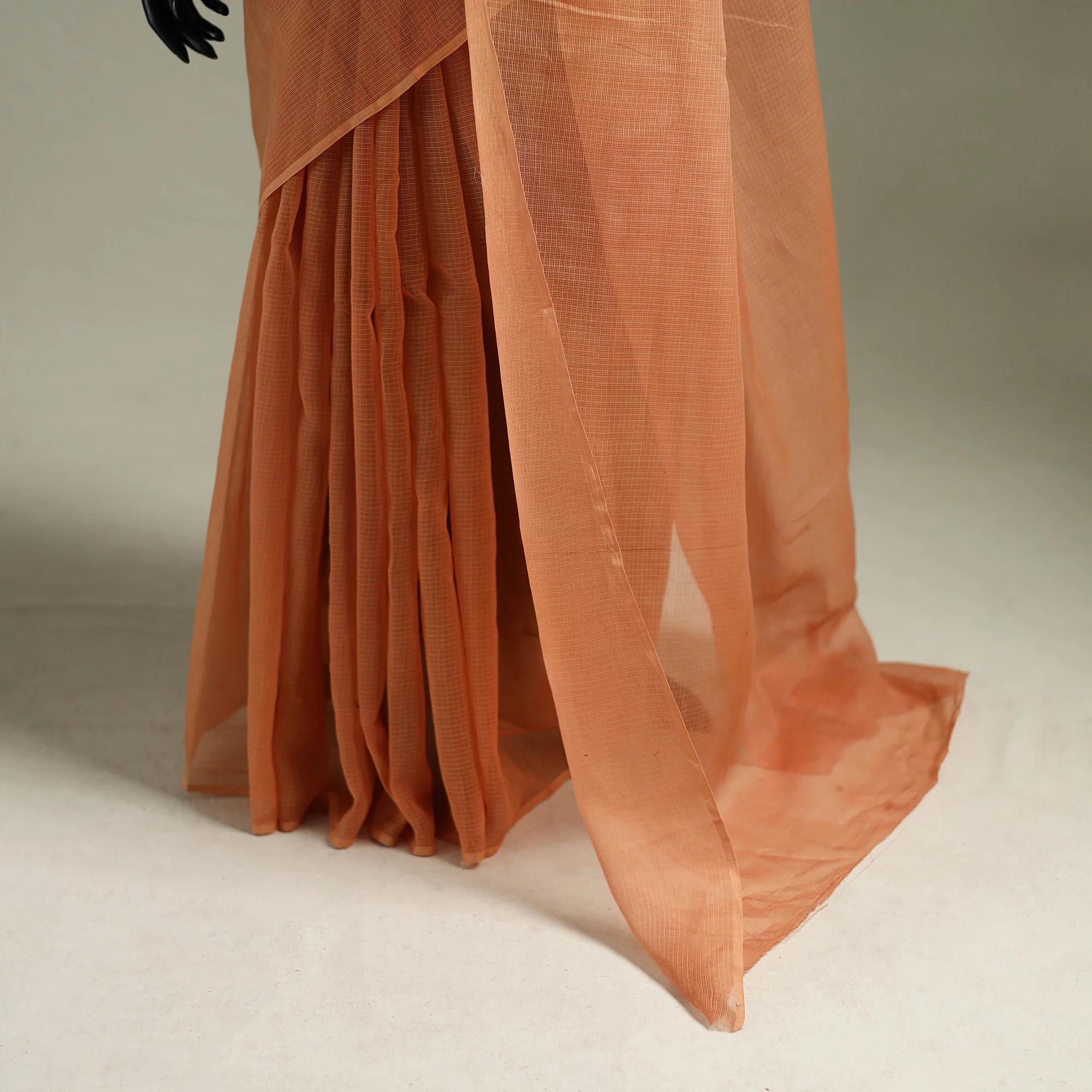 Peach - Nazaakat Kota Doria Cotton Plain Saree with Blouse & Jewellery Set 174 - Image 4