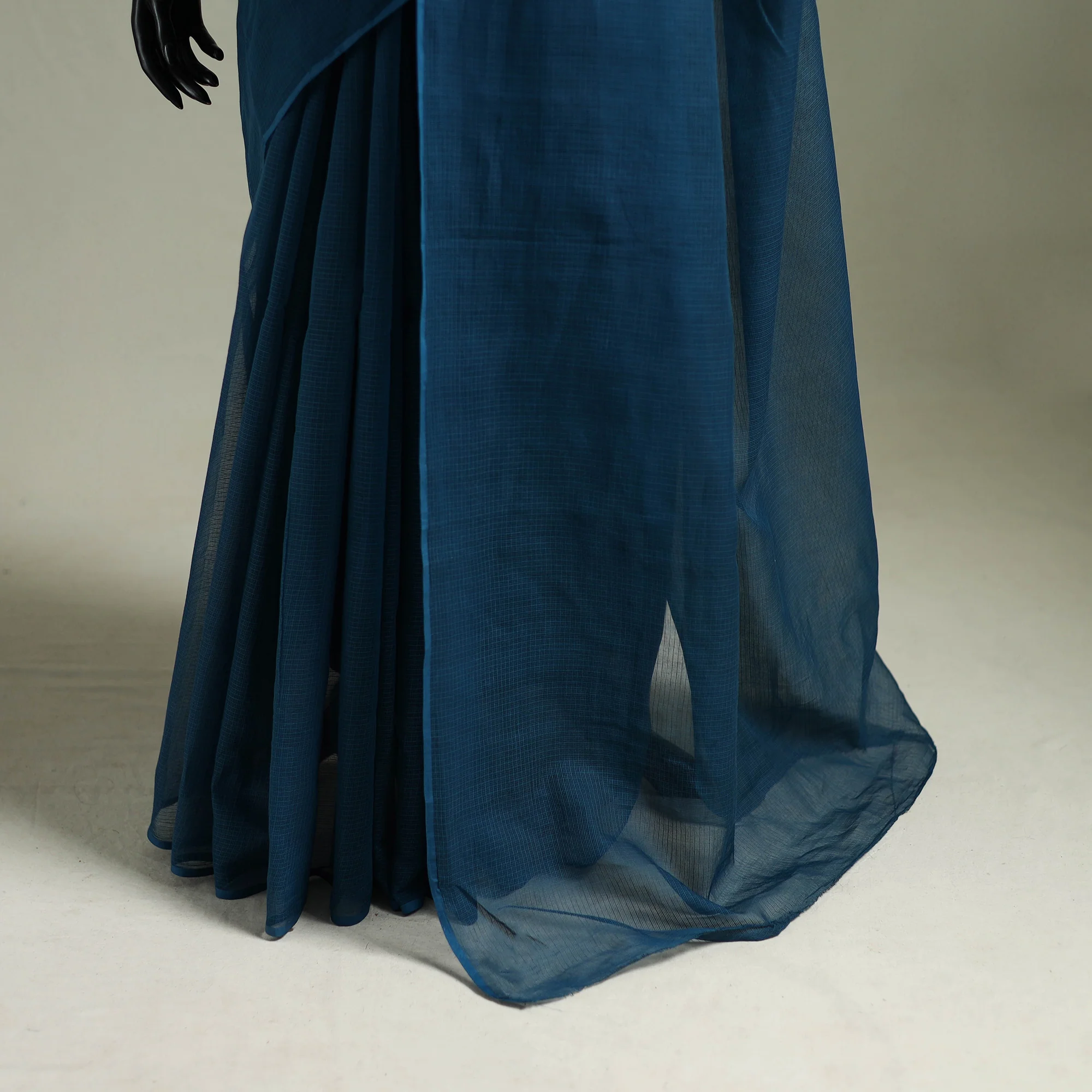 Blue - Nazaakat Kota Doria Cotton Plain Saree with Blouse & Jewellery Set 177 - Image 4