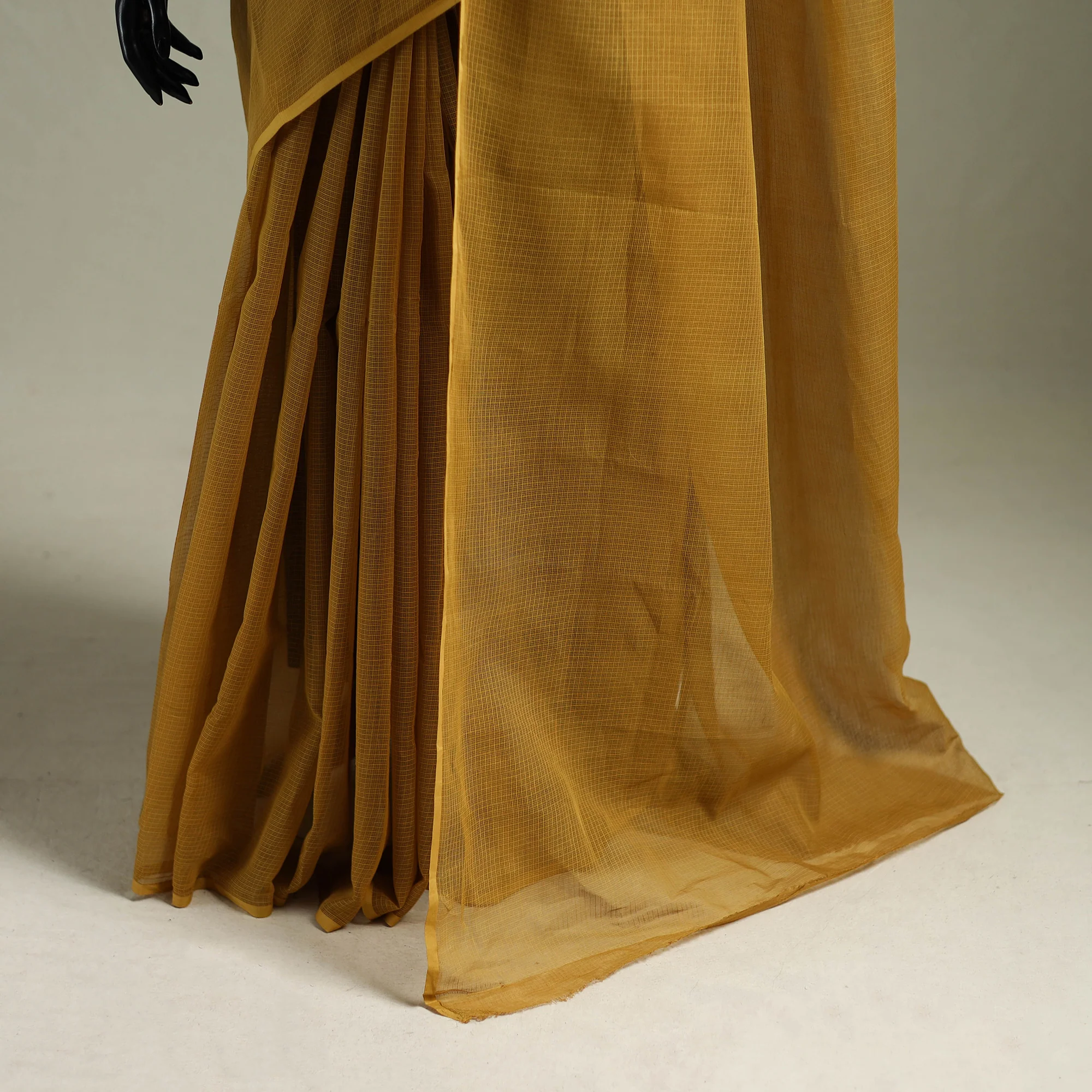 Yellow - Nazaakat Kota Doria Cotton Plain Saree with Blouse & Jewellery Set 184 - Image 4