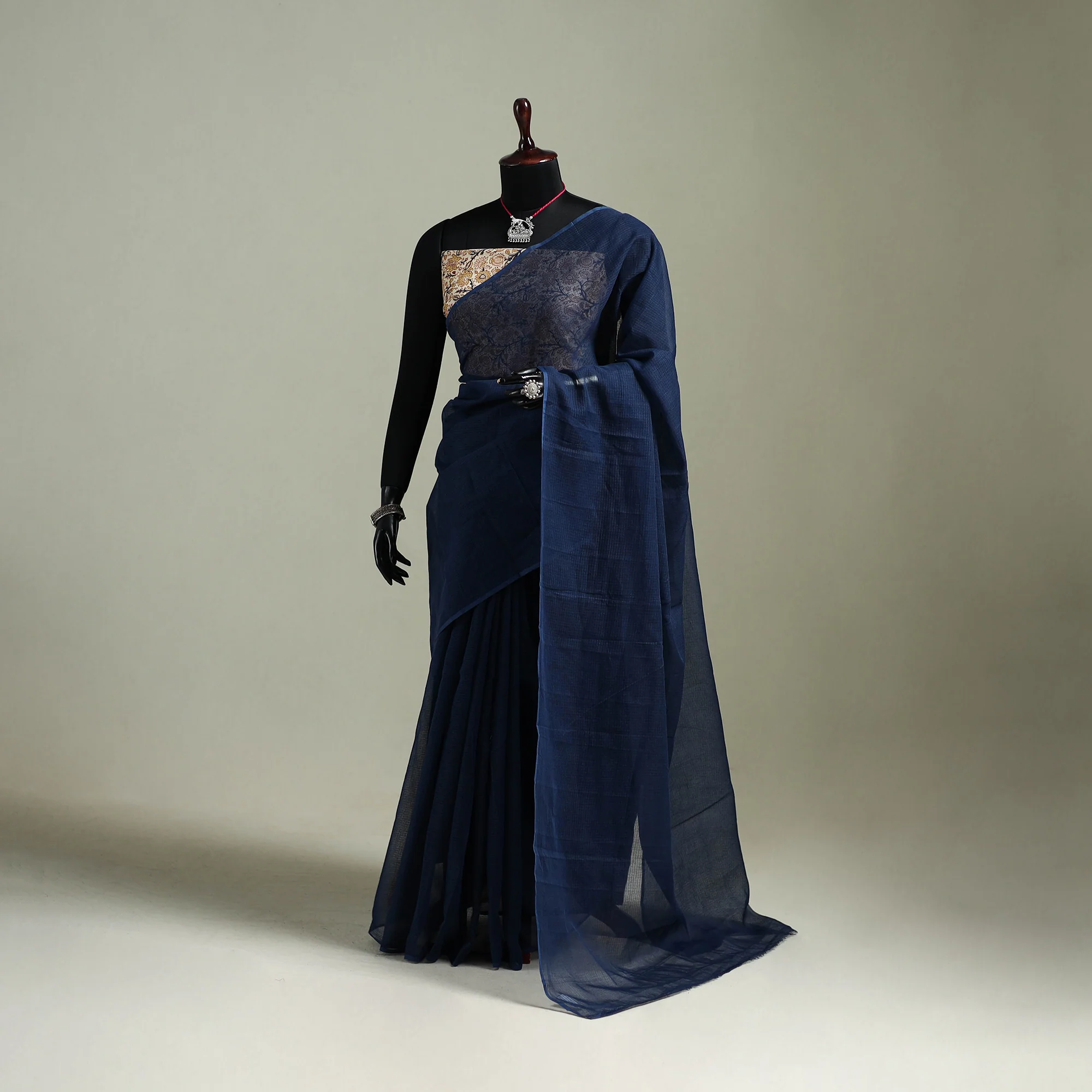 Blue - Nazaakat Kota Doria Cotton Plain Saree with Blouse & Jewellery Set 185
