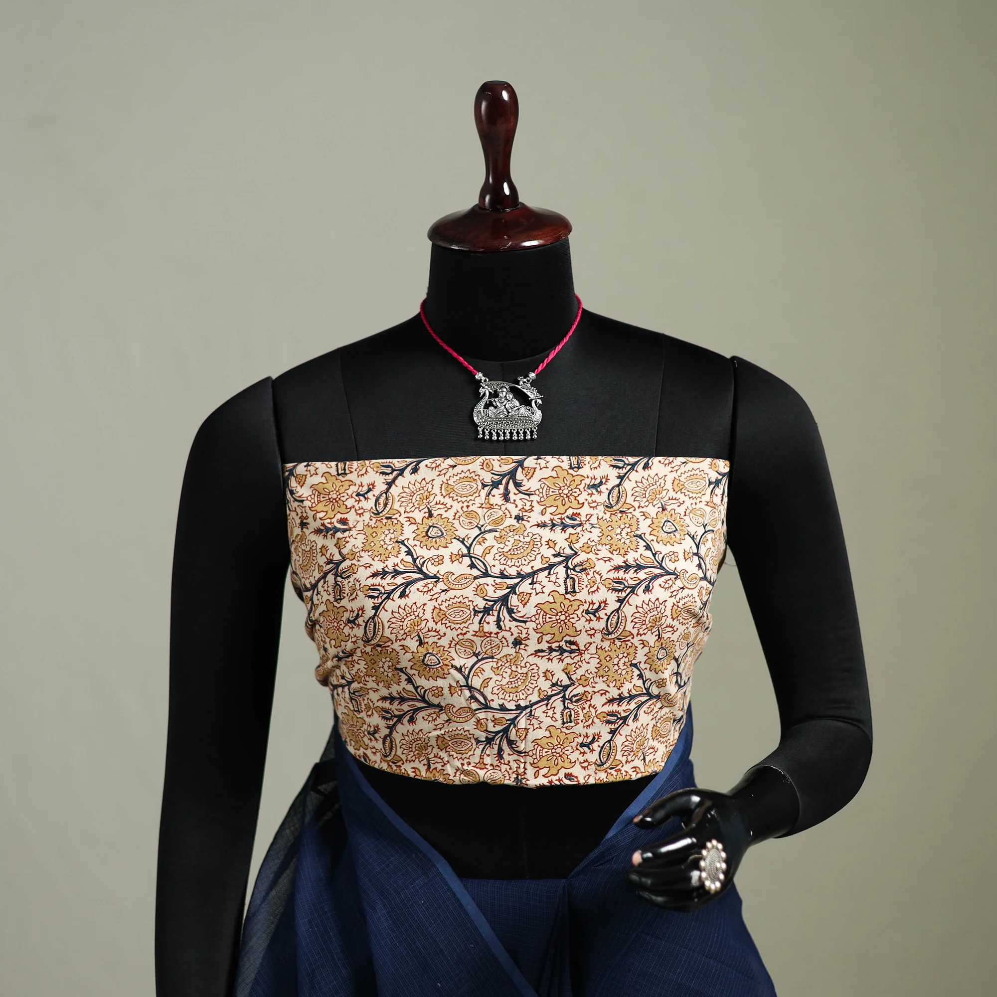 Blue - Nazaakat Kota Doria Cotton Plain Saree with Blouse & Jewellery Set 185 - Image 2