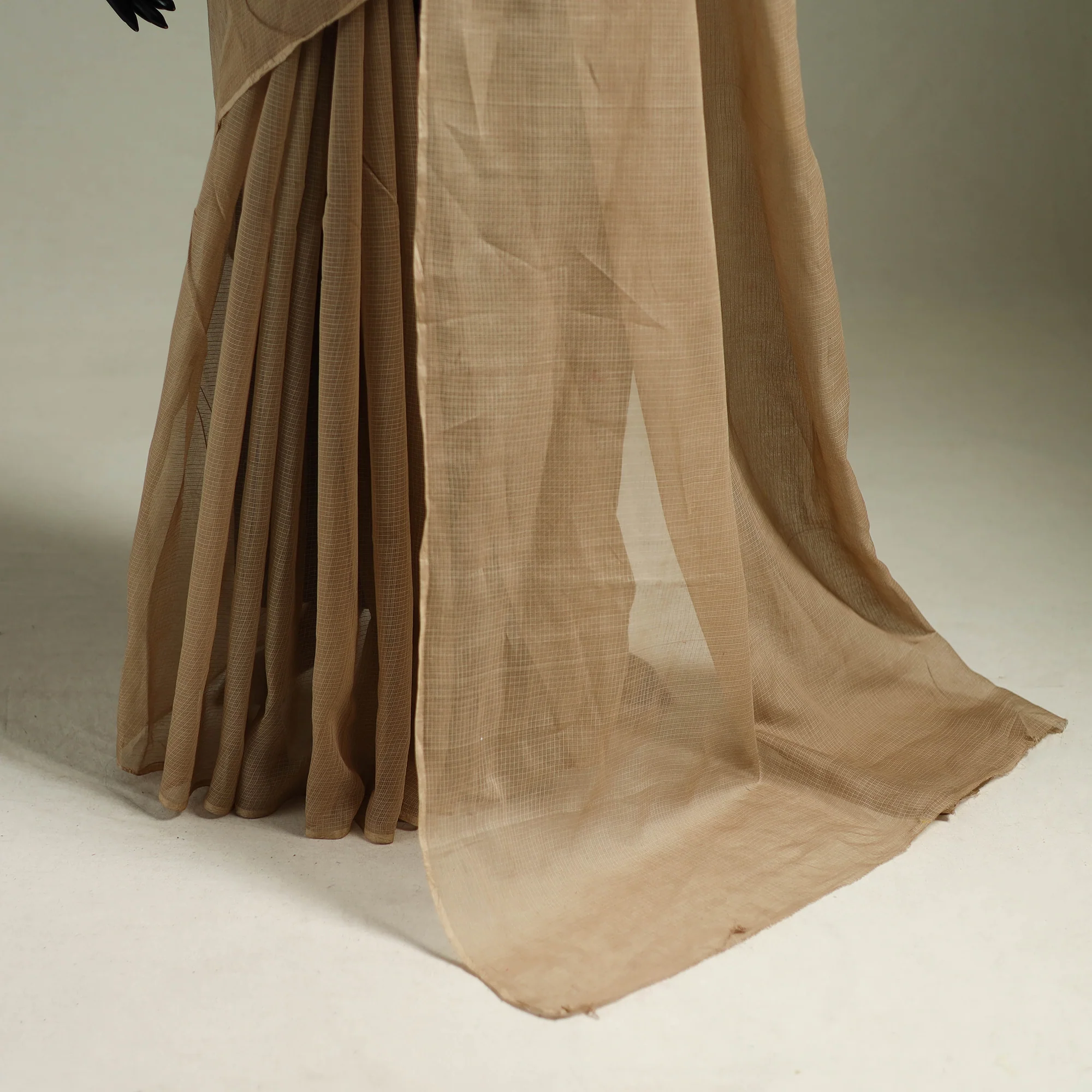 Brown - Nazaakat Kota Doria Cotton Plain Saree with Blouse & Jewellery Set 189 - Image 4