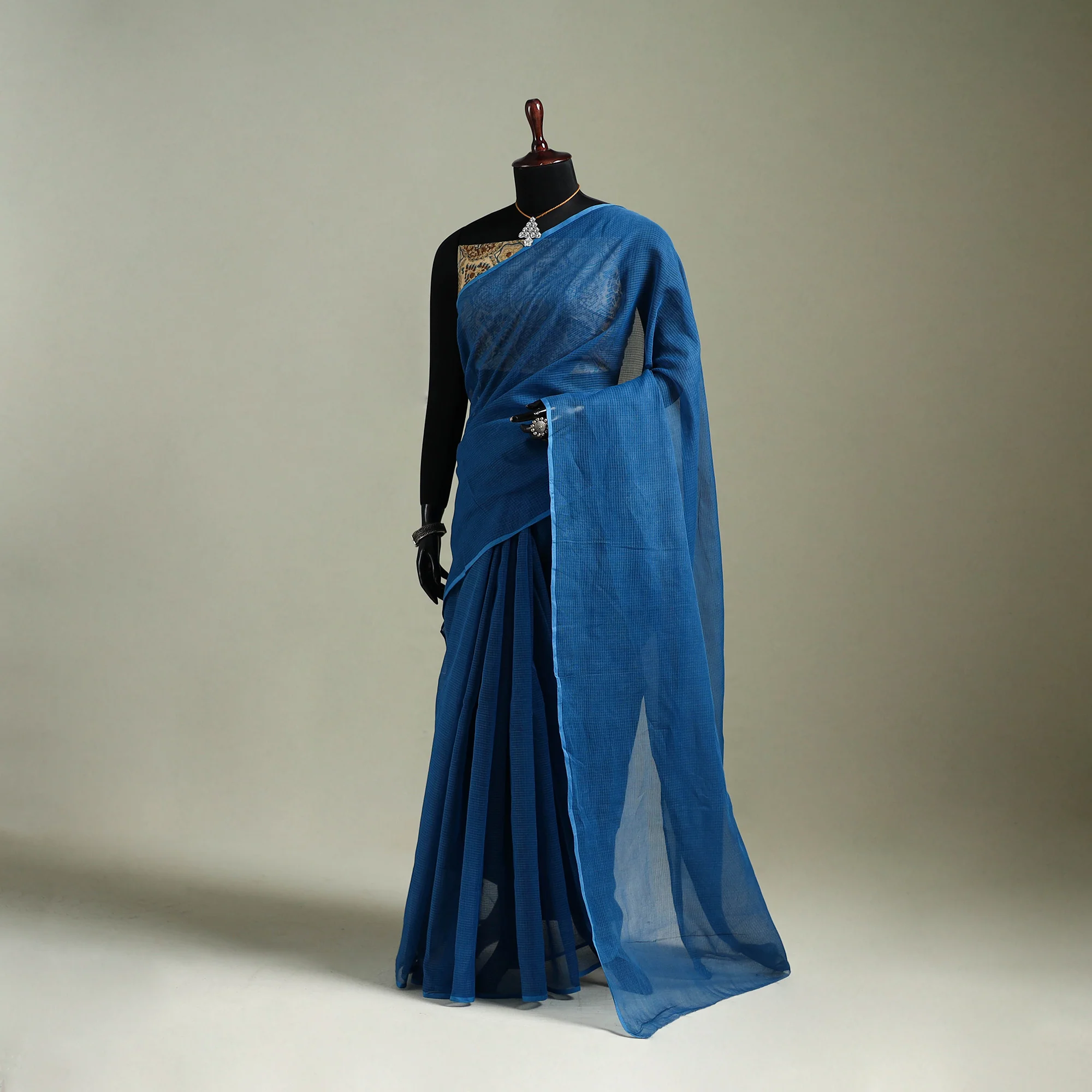 Blue - Nazaakat Kota Doria Cotton Plain Saree with Blouse & Jewellery Set 28