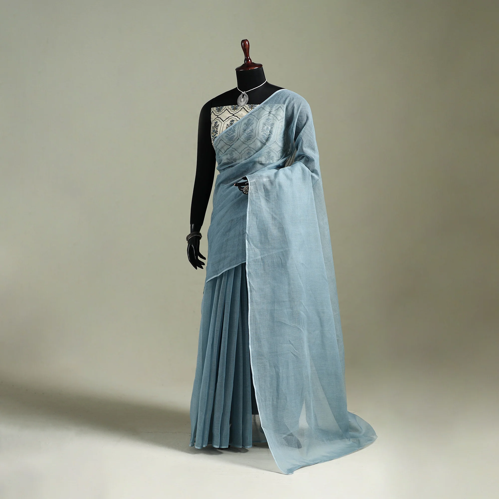 Blue - Nazaakat Kota Doria Cotton Plain Saree with Blouse & Jewellery Set 31