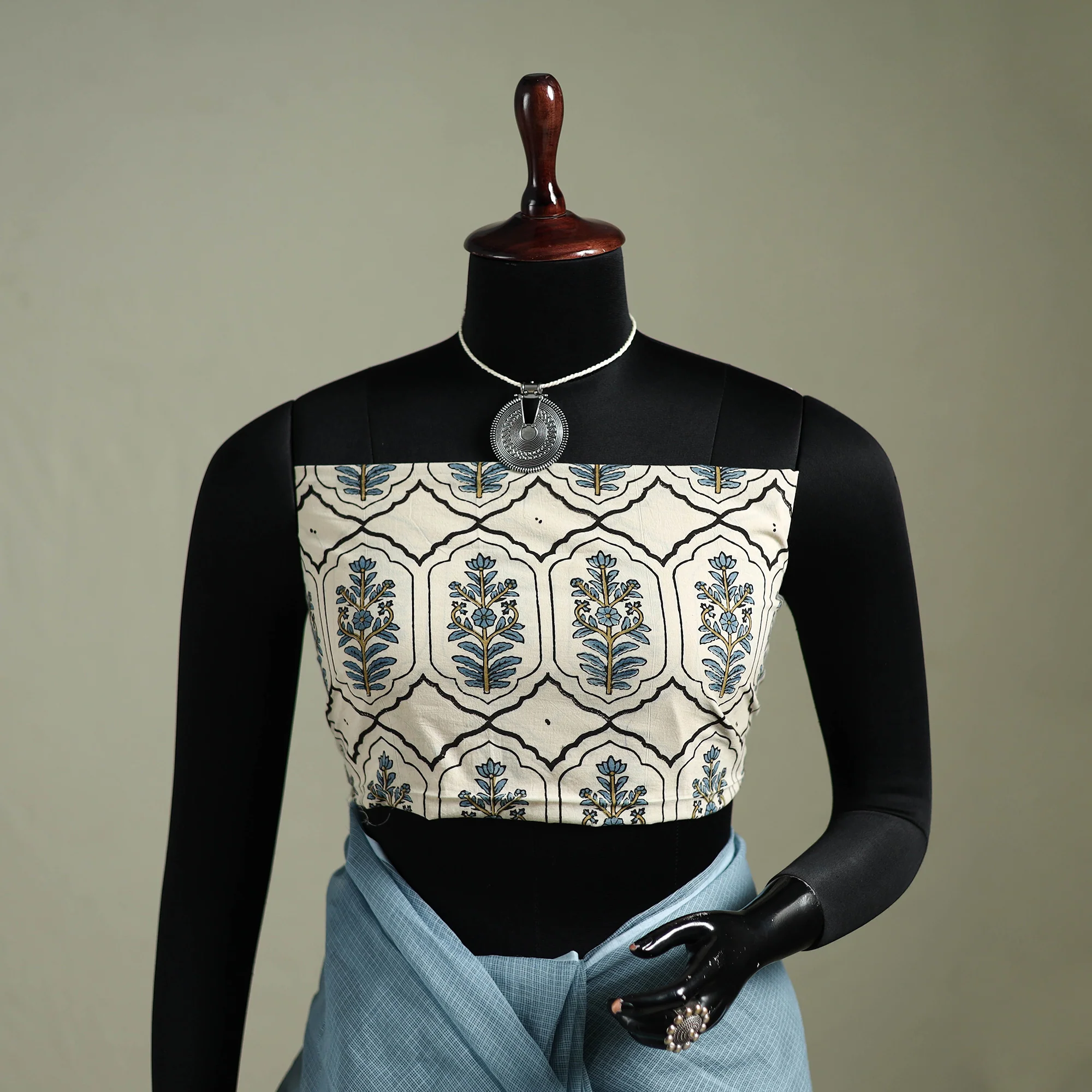 Blue - Nazaakat Kota Doria Cotton Plain Saree with Blouse & Jewellery Set 31 - Image 2