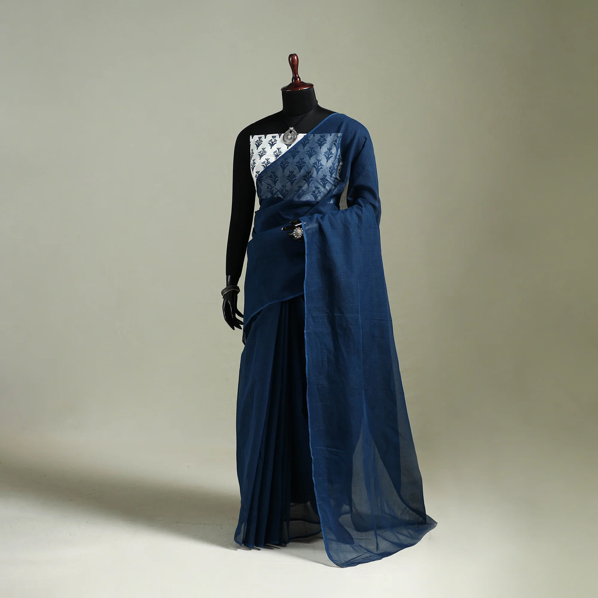 Blue - Nazaakat Kota Doria Cotton Plain Saree with Blouse & Jewellery Set 32