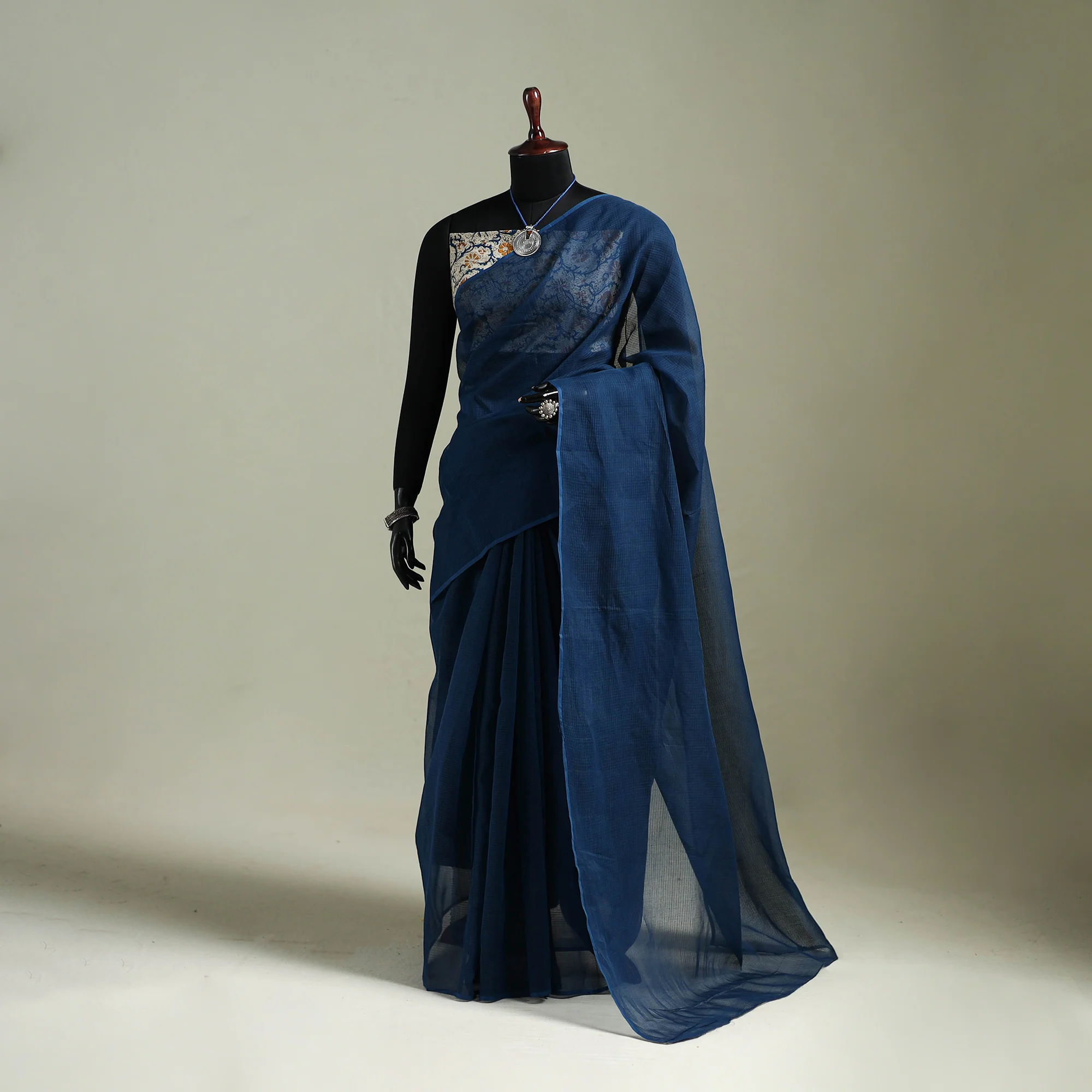 Blue - Nazaakat Kota Doria Cotton Plain Saree with Blouse & Jewellery Set 33